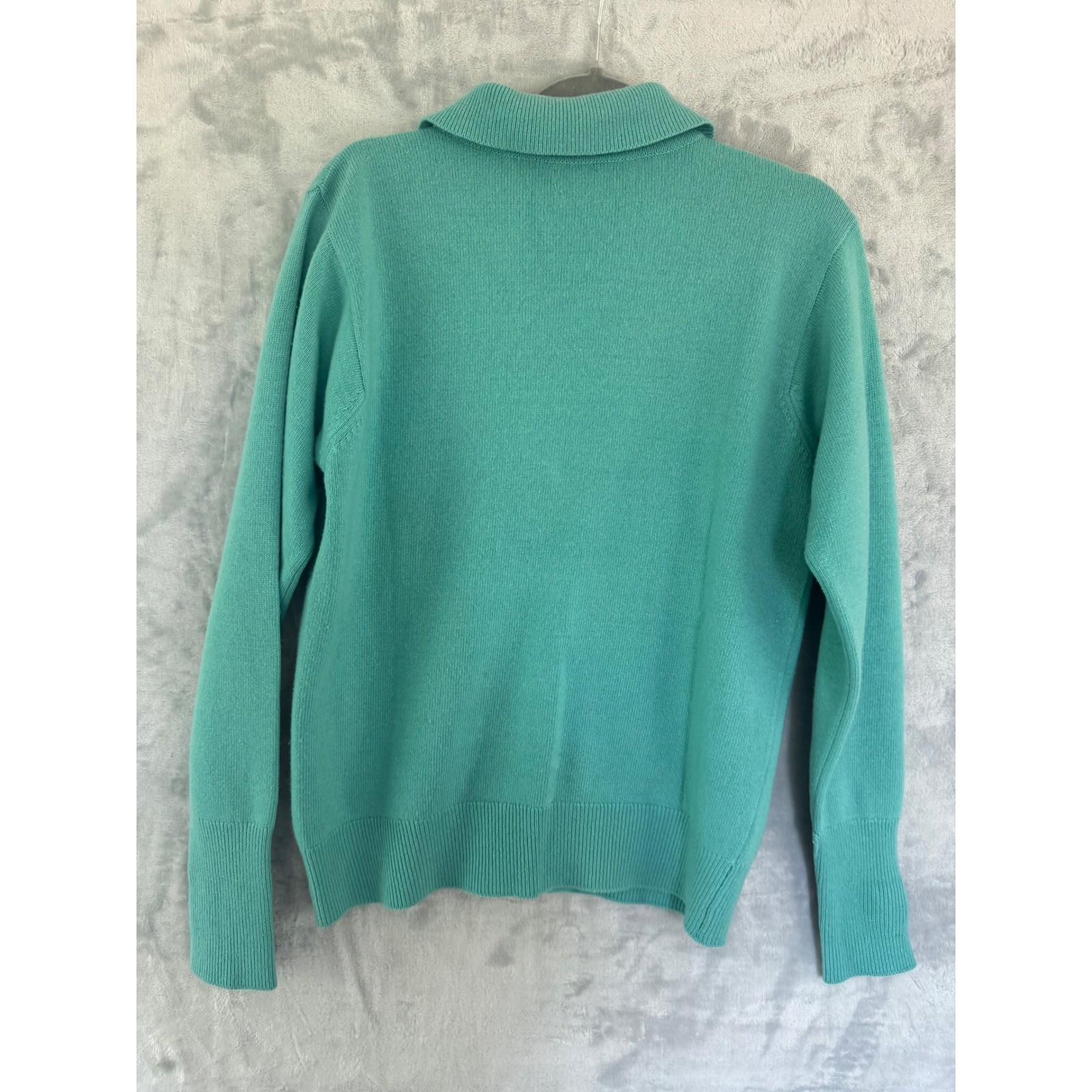 Chanel Vintage Cashmere Skirt Suit Teal Green Gold CC Buttons Scotland Sz 8 10