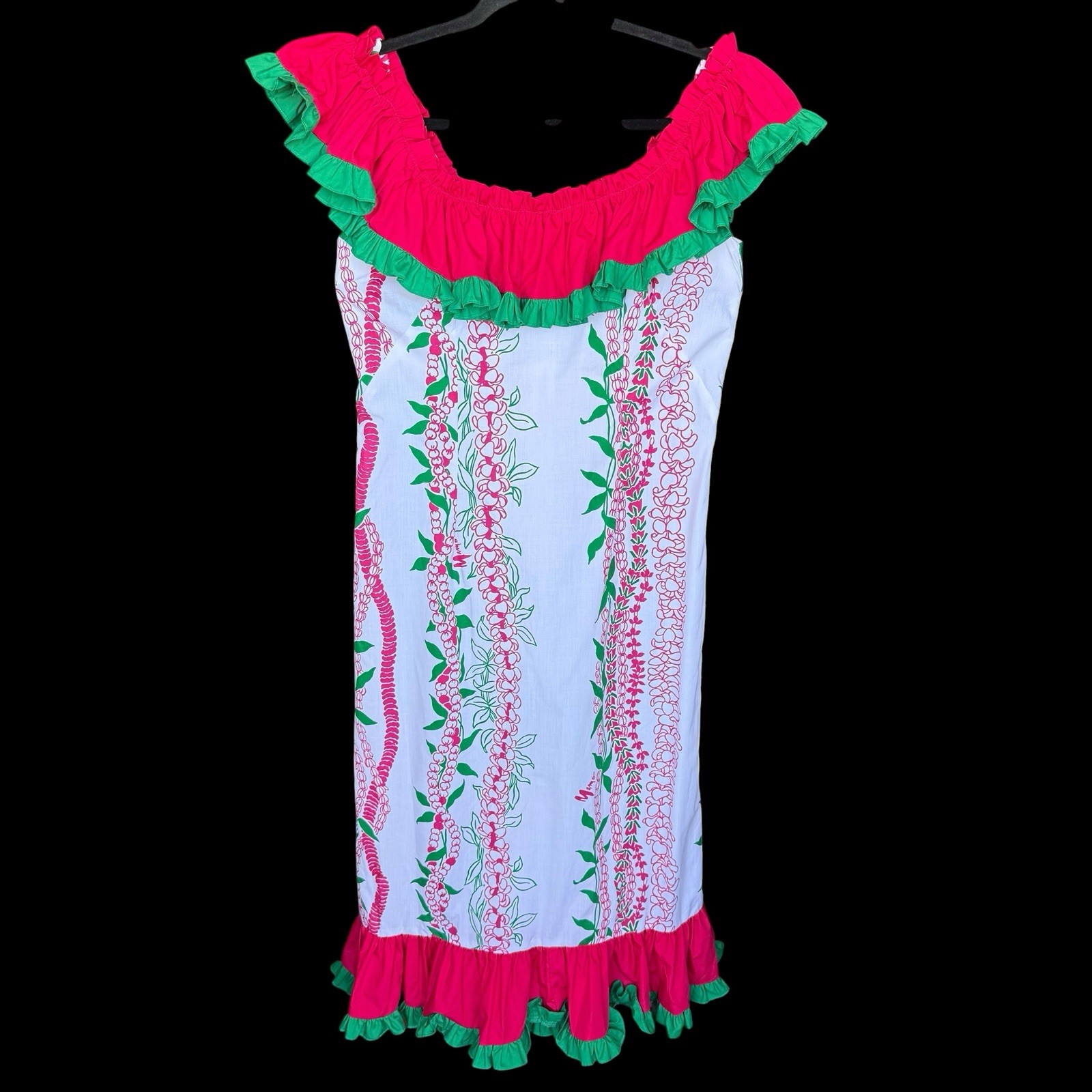 Vintage Mamo Hawaii muumuu dress fits size 8-10 Ruffle Na Lei Print