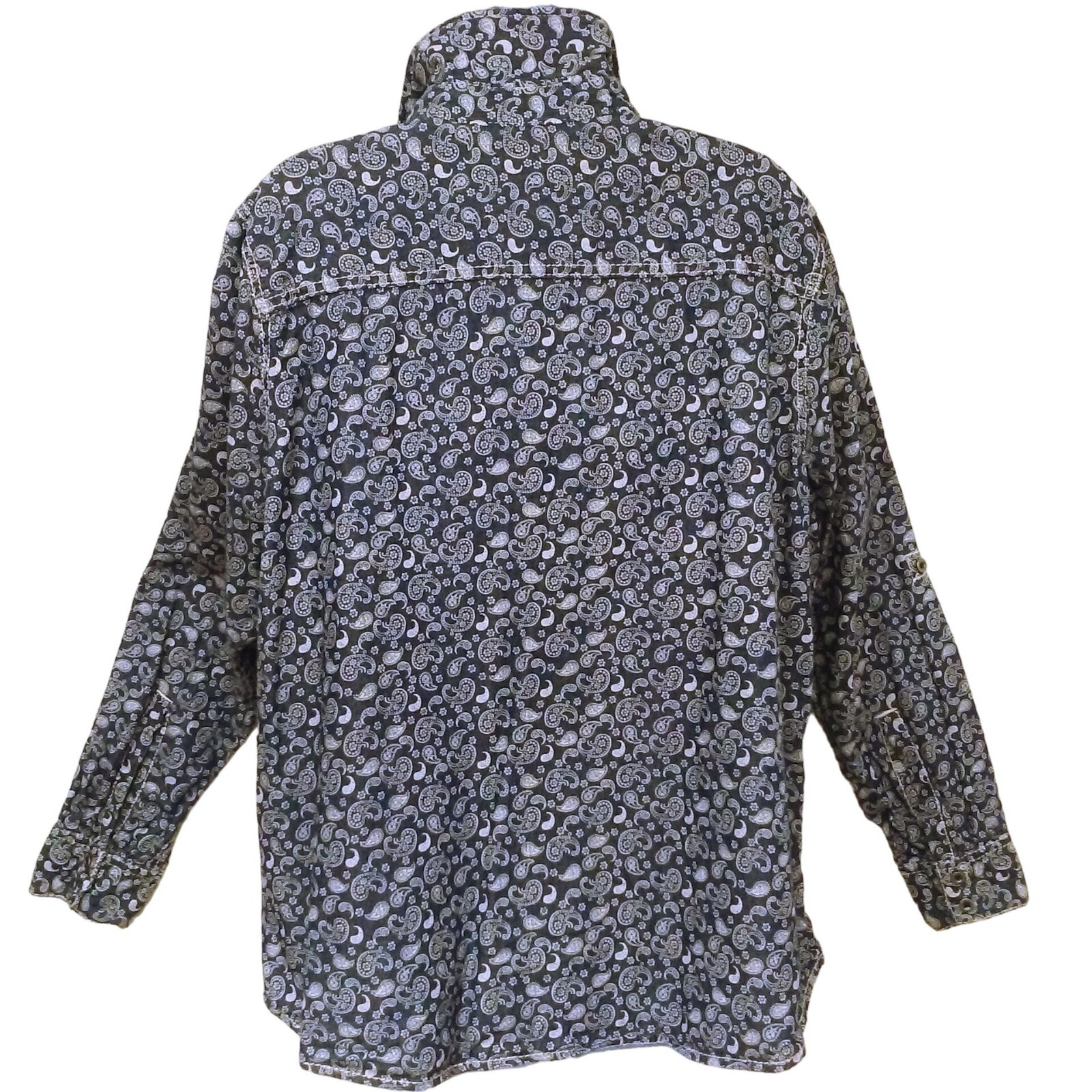 Seven7 Luxe Top Shirt Plus(18/20) Paisley Chambray Cotton Pockets Button-up Navy