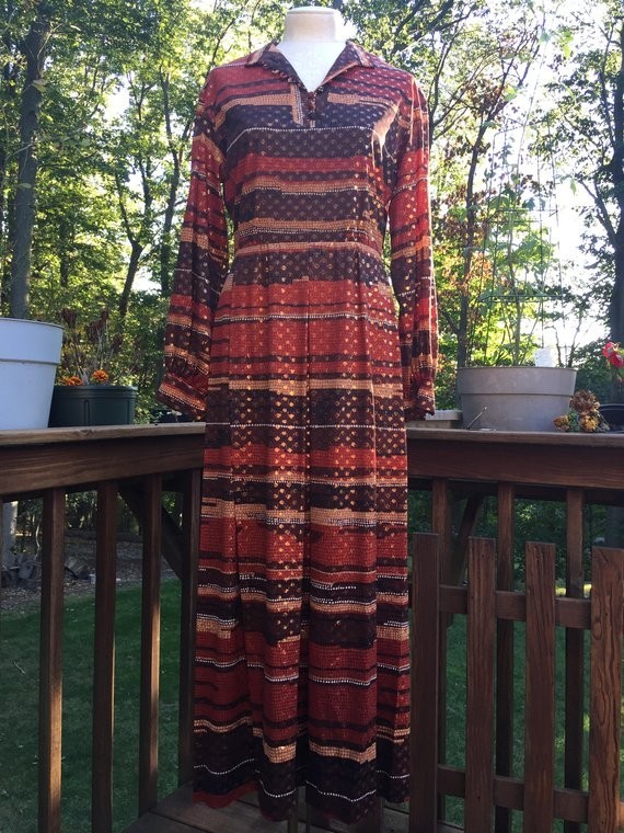 Vintage Nancy Greer New York Metallic Print Party Dress l Stripe Hostess Dress 