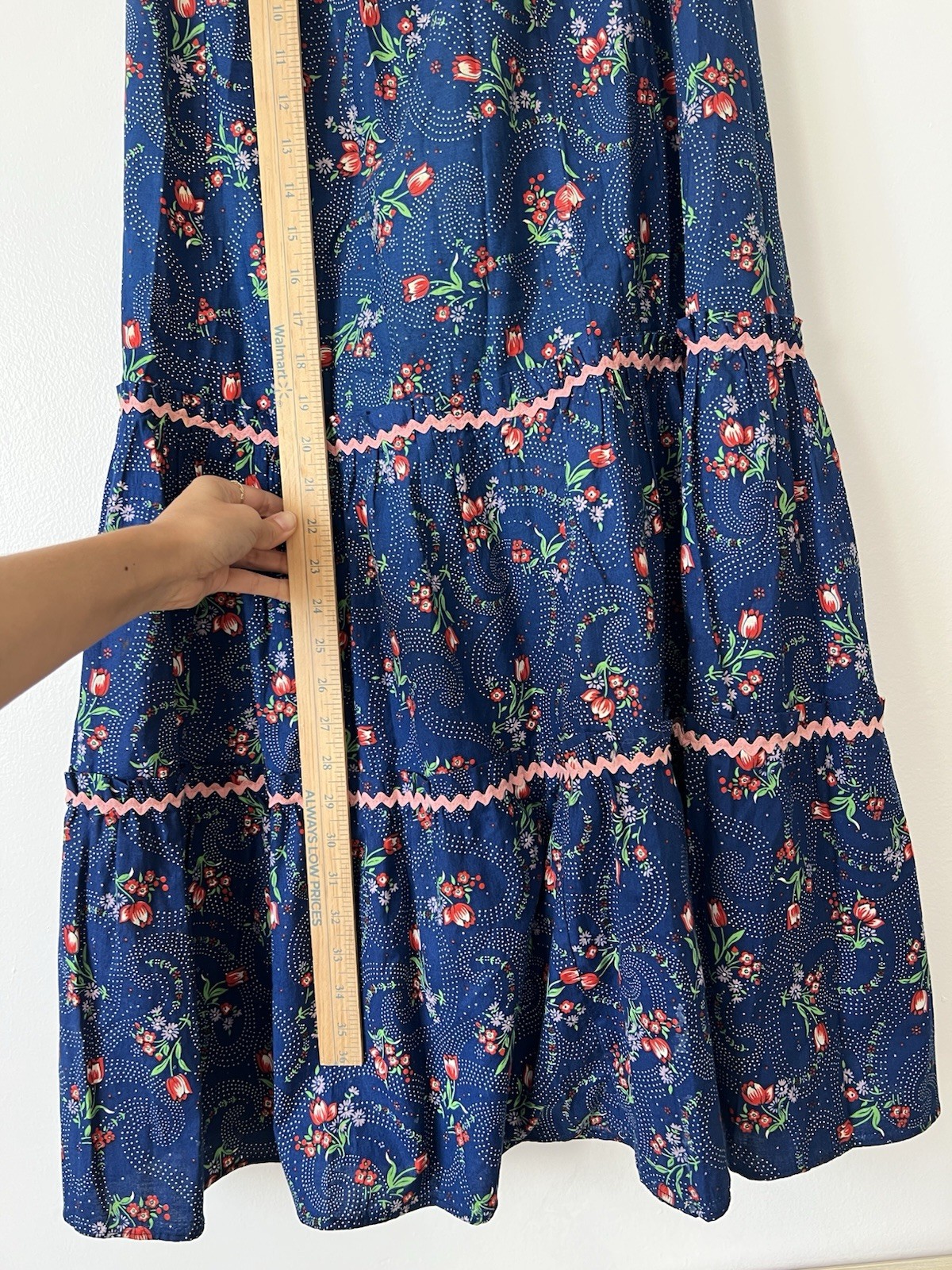 Vintage 70s Maxi Prairie Tiered Blue Floral Skirt Size Small Cottage Core