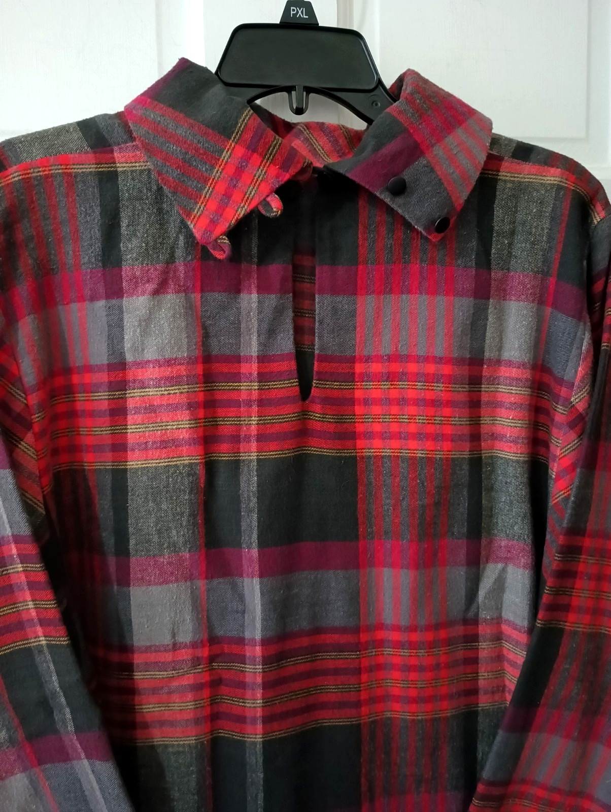 Vtg 80s Barboglio Cristina Jan Rustic Red Plaid Flannel High Collar Pullover Top
