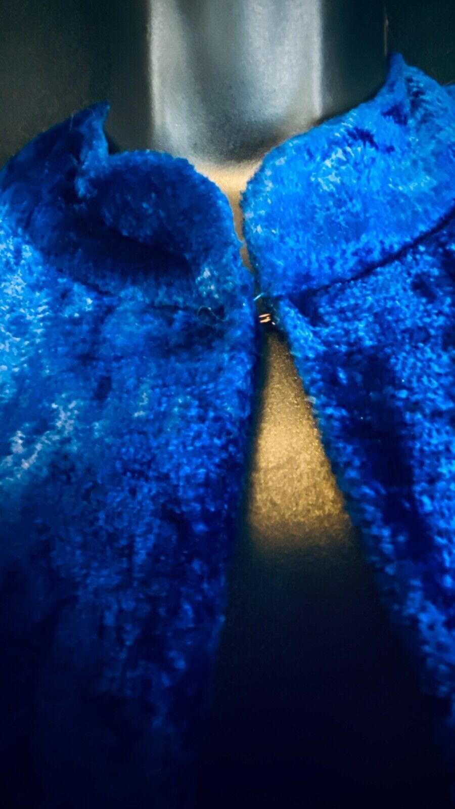 Vintage 1960s long blue crushed velvet jacket cobalt duster mod swing coat XS S
