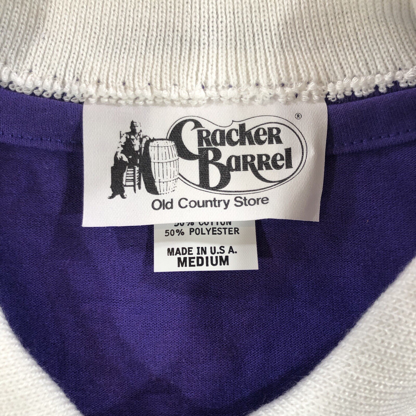 vtg Cracker Barrel T Shirt Women’s M Purple Lace Collar Pansies Flower Single
