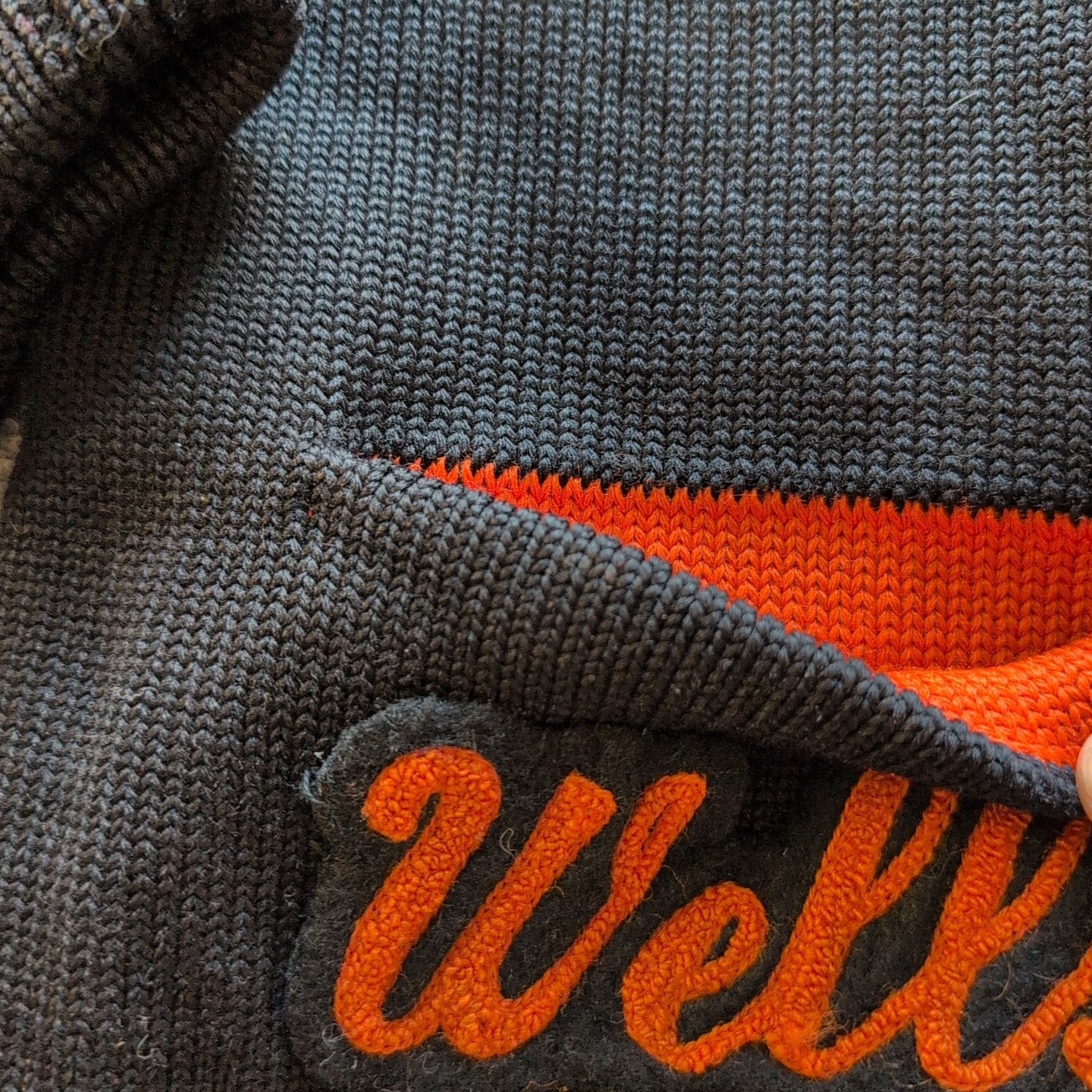 Vintage Varsity Letterman Sweater Black Orange Gloria Wells NV Womens Med 50/60s