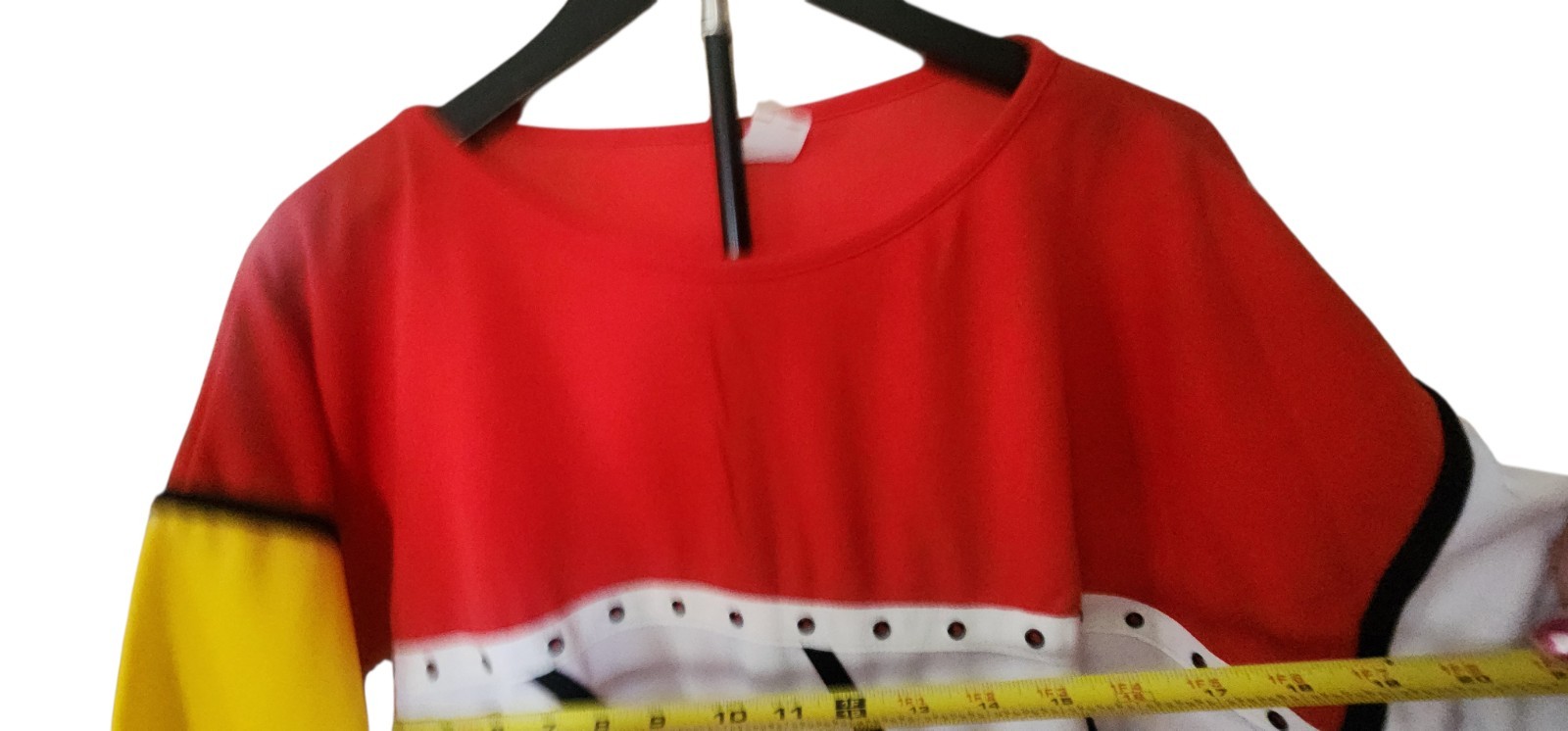 VTG Abstract Multicolor Colorblock 3/4 Sleeve Red Yellow Blk White Women’s Shirt