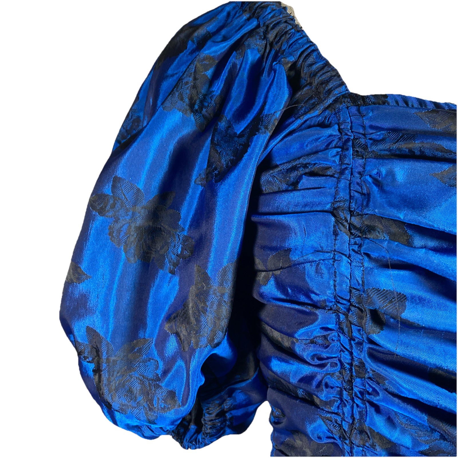 Vintage 80s Party Dress Cobalt Blue & Black Taffeta Jungle Mode Wortman Krenlin