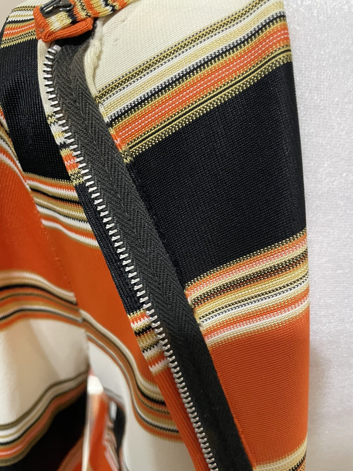 Hand Sewn Vtg 70s Midi Dress Orange Brown Yellow Sm/6 Long Sleeve Back Zipper **