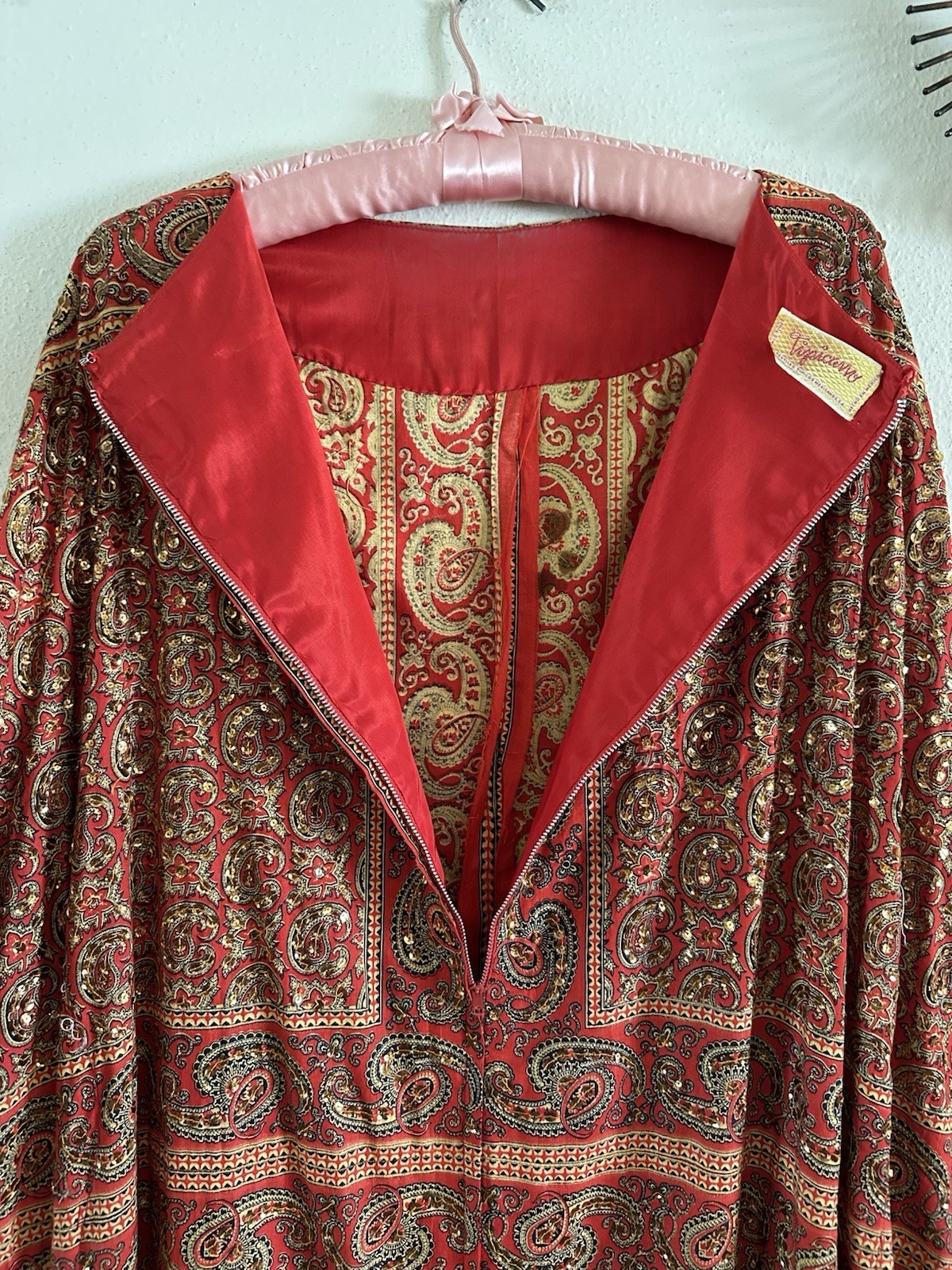 1960s Tipicano Sequined Caftan Hostess Dress Maxi Tunic Resort Sparkle 70s VTG