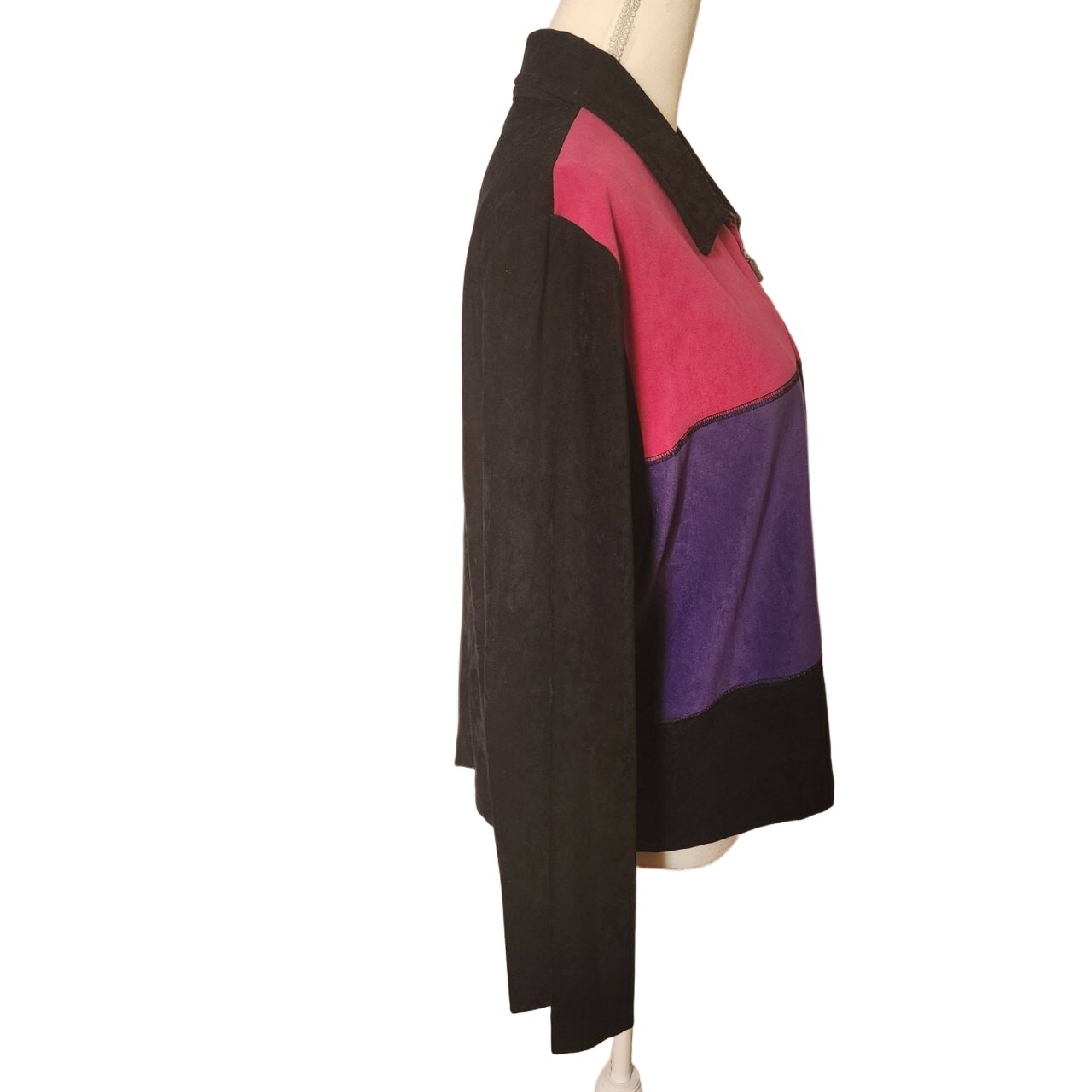 Briggs Vintage Colorblock Zip Up Jacket with Collar Suede/Velvet Soft 16P Y2K