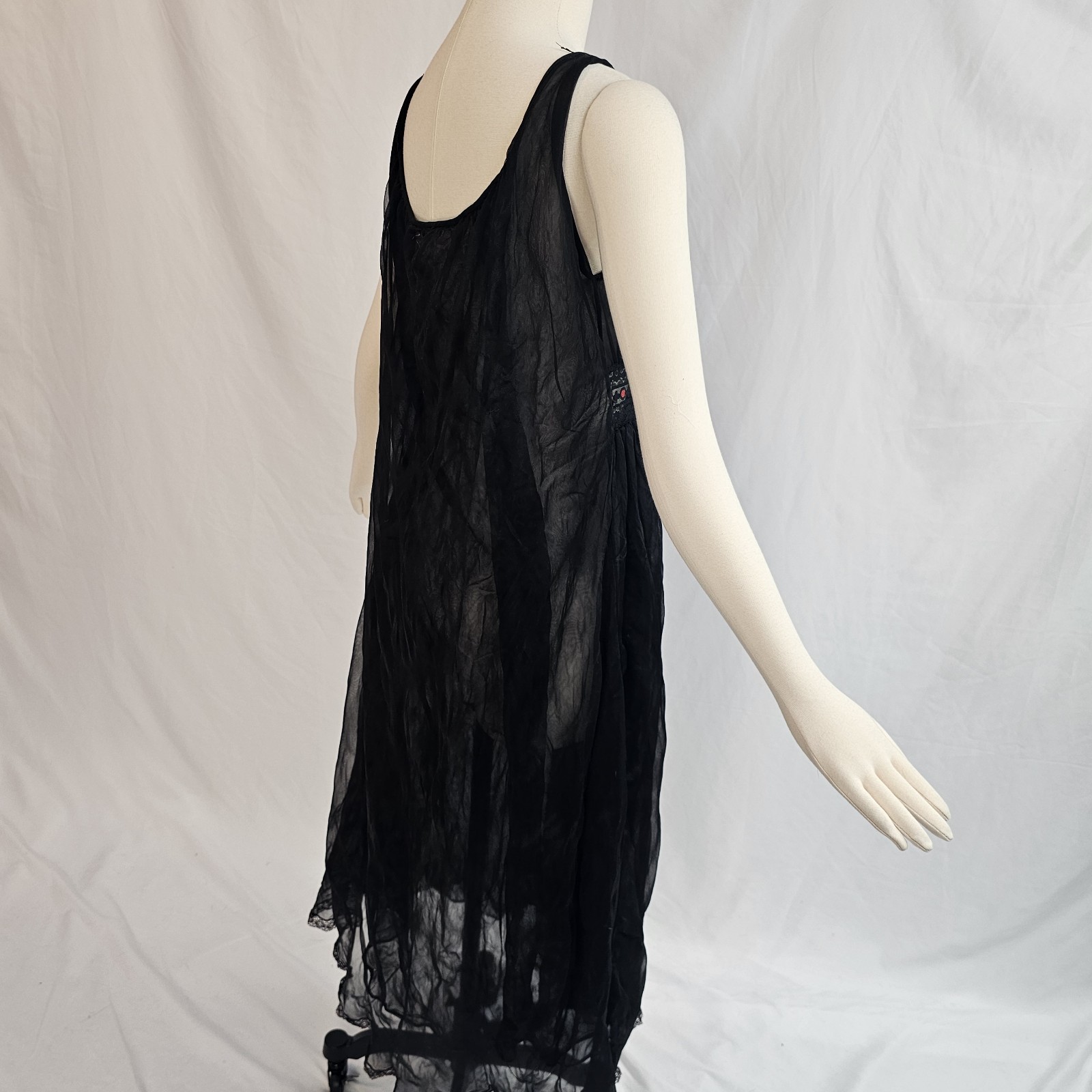 Vintage 1960s Black Lingerie Nightgown Slip Dress Red Lace Chiffon 60s Avian