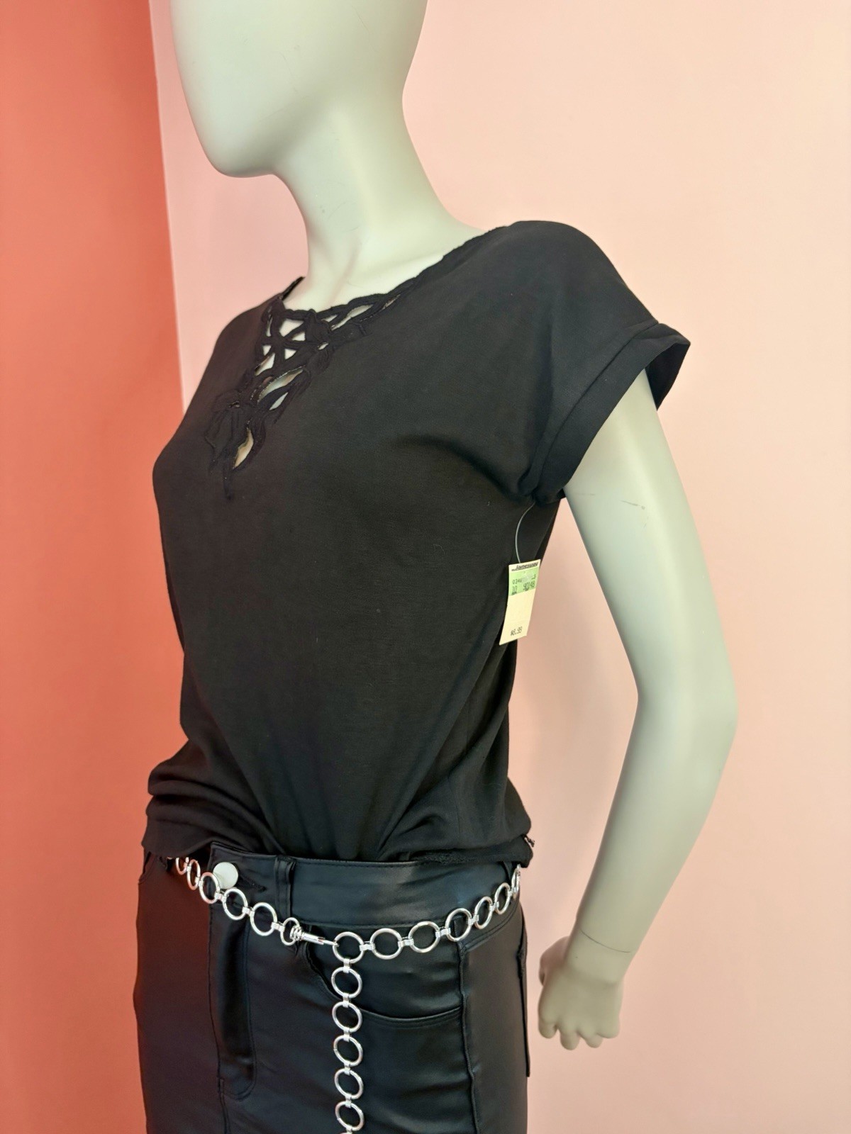 VTG NWT 80s 90s Black Cutout Floral Neckline Top Shirt soft goth dark romance M