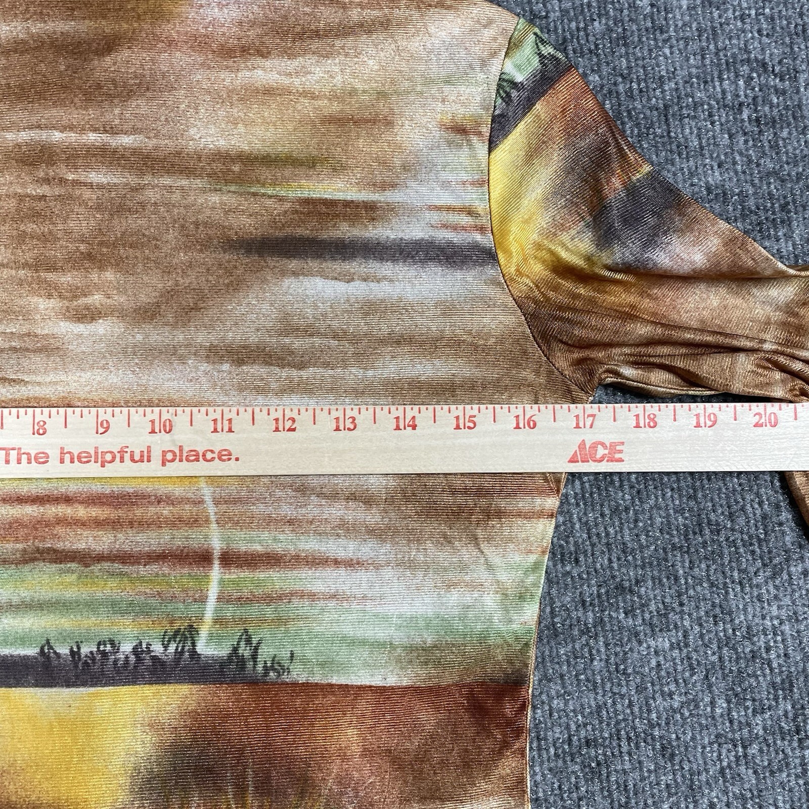 VINTAGE 70s Disco Shirt Womens S Floral Hippie Nik Nik Photo Landscape Dagger