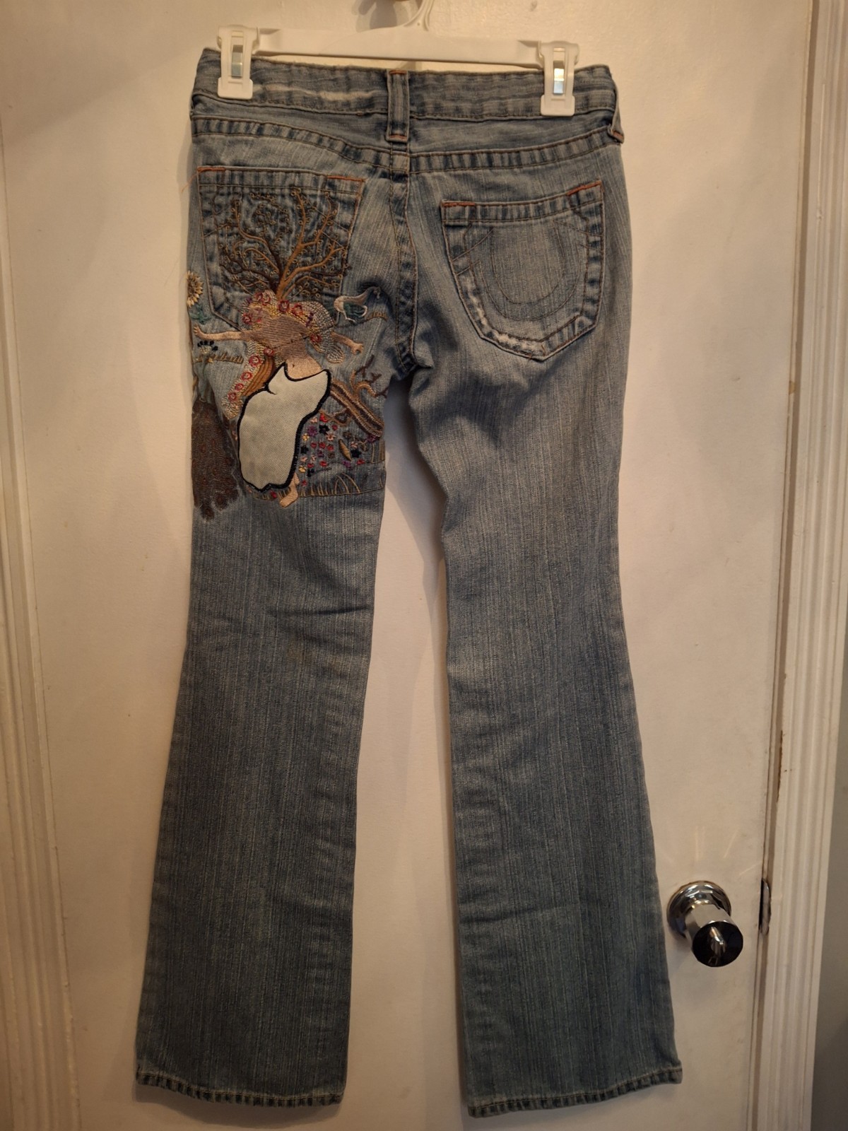 VTG TRUE RELIGION Y2K Bobby Flare Embroidered Lady Godiva Medium Wash Jeans 26
