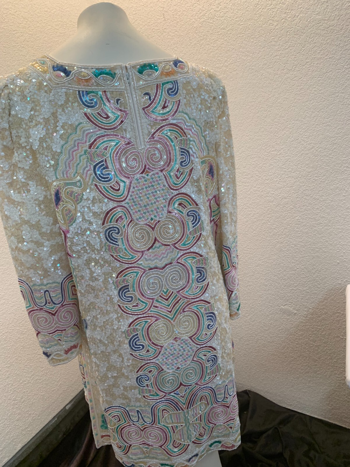Vintage heavily beaded fabulous Mary McFadden tunic sz 16 pre owned cream/multi