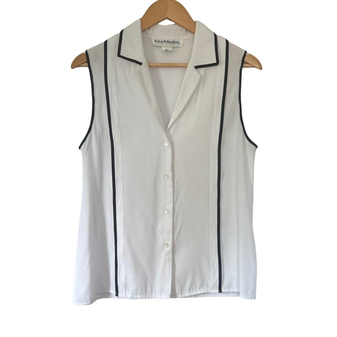 Vintage 90s Minimalist White Button Front Sleeveless Blouse 6 Preppy USA Made