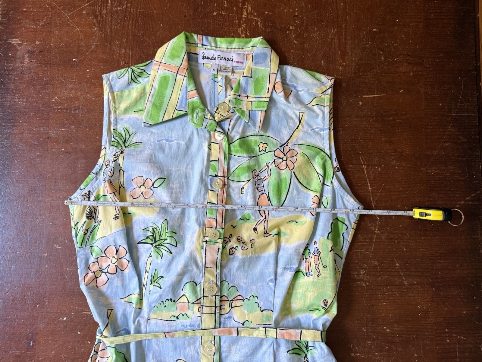 Pamela Ferrari Firenze Sleeveless Vintage Golf Dress Button Down W/ Waist Belt
