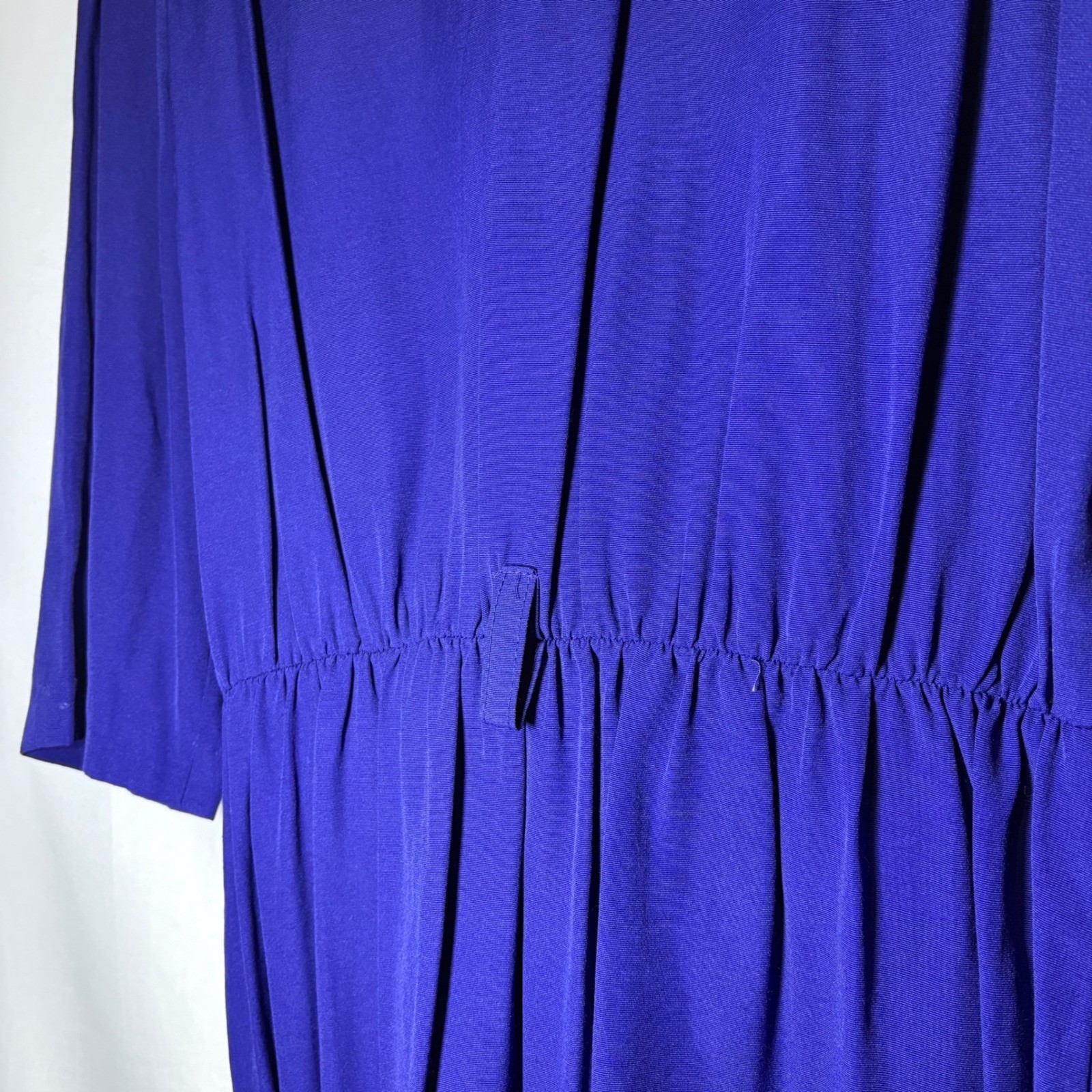 Vintage Peri Petites Blue Midi Dress Gold Knot Buttons 3/4 Sleeve Pockets 10P