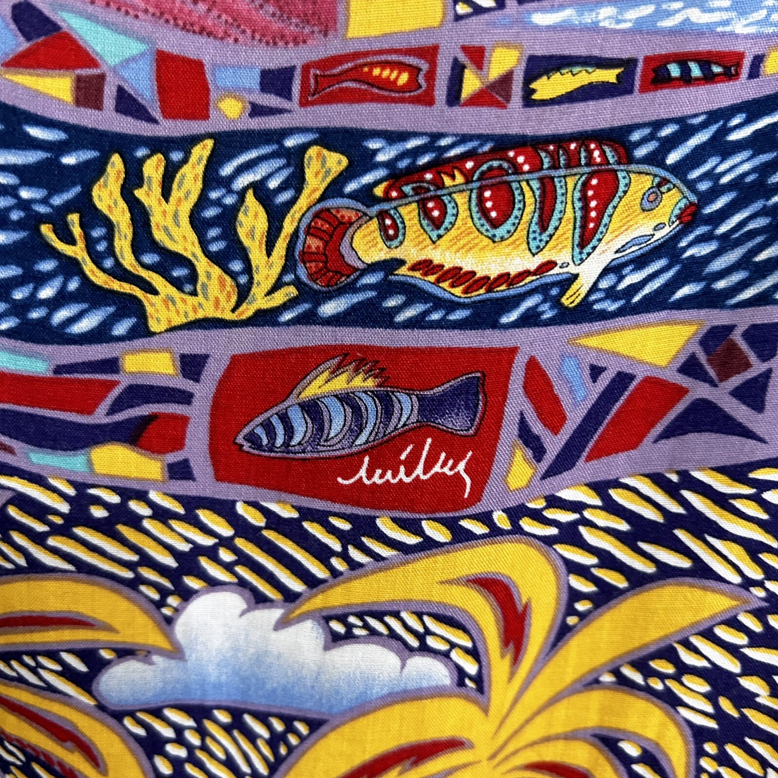 Reyn Spooner Miley Collection VTG Dress Hawaiian Fishes Palm Trees Aloha Size M