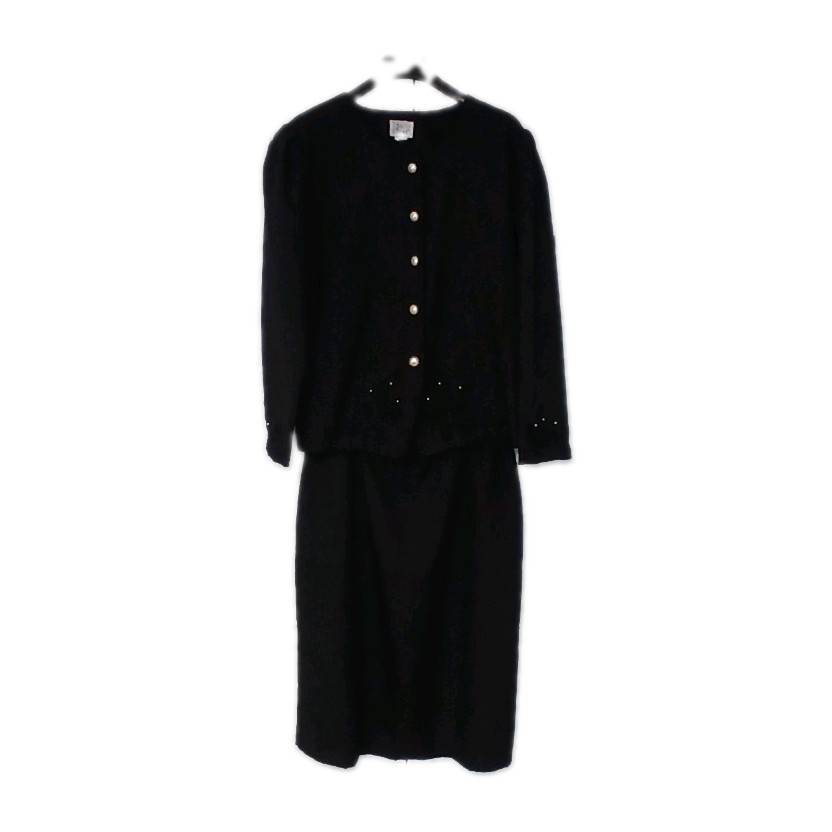 In Cinq Size 20 1/2 Skirt Suit Solid Black Long Sleeves Elastic Waist