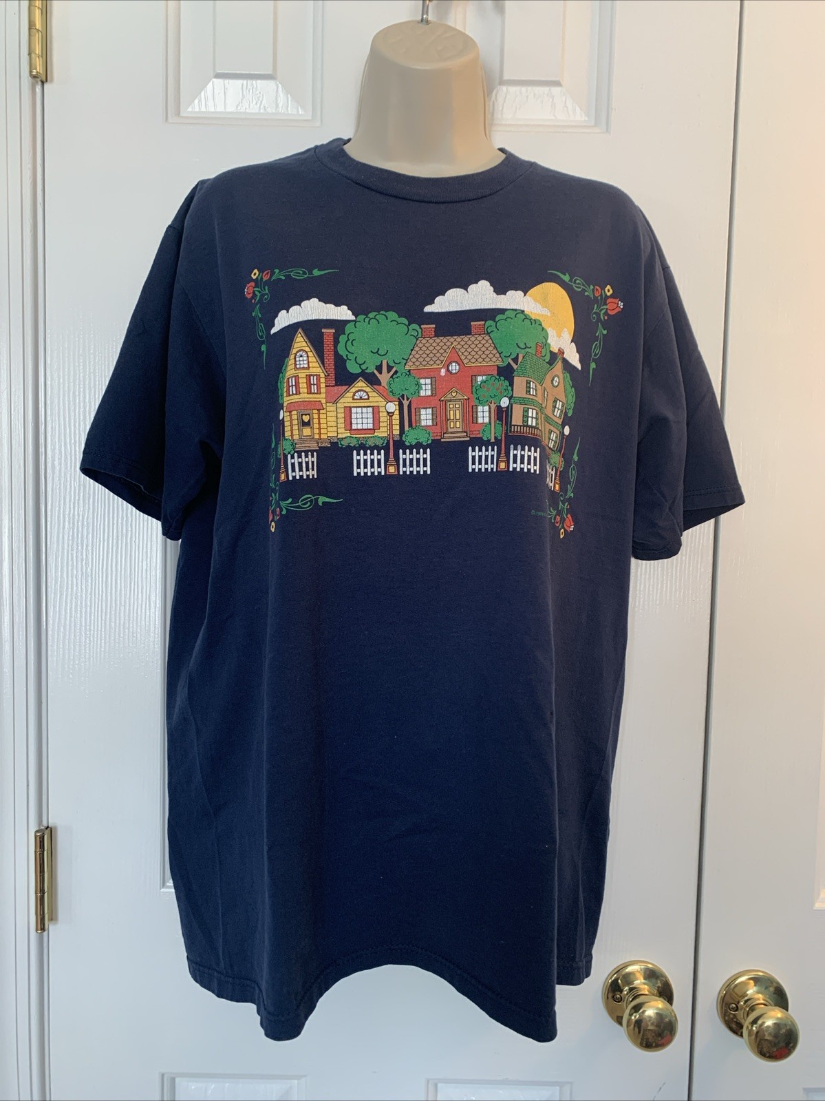 Vintage 95 Endless Designs Houses T-shirt Size L Large USA Unisex 50/50 Jerzees