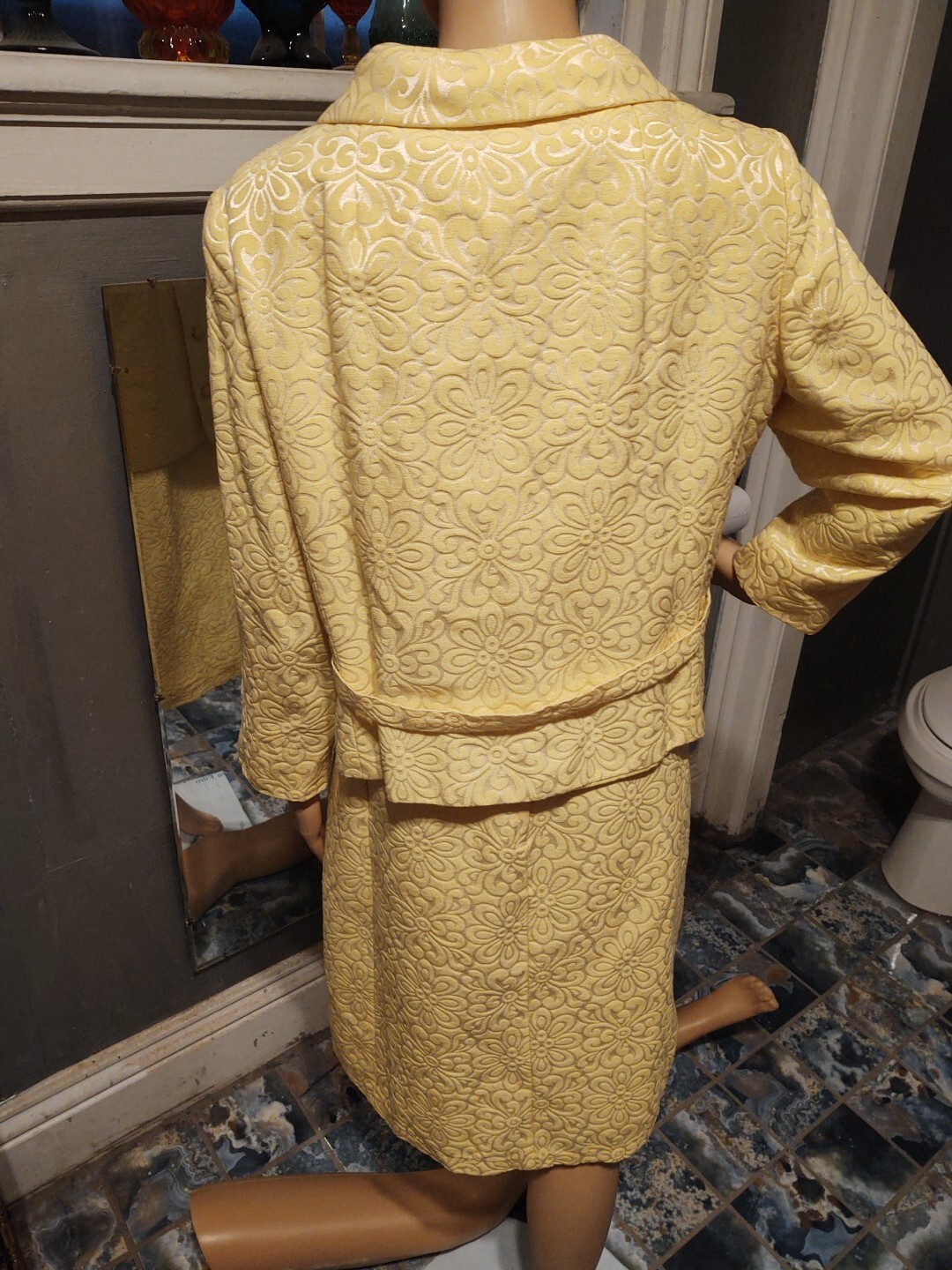 Vintage 1960s Elinor Gay Original Bright Yellow Shift Dress W/Jacket Sz 18