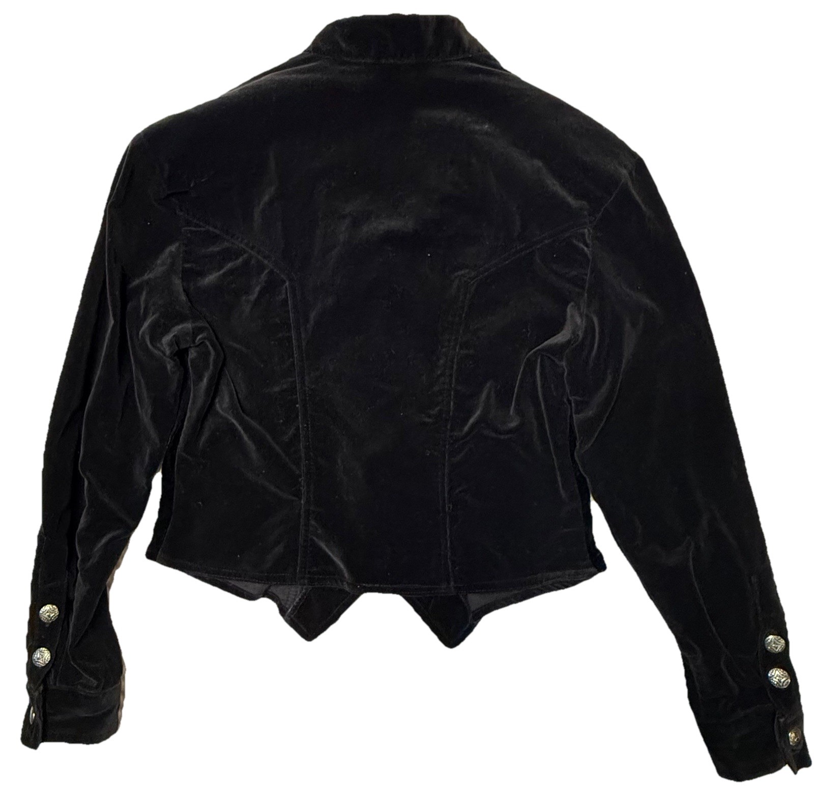 VTG Adobe Rose 1990’s Black Velvet Military Gothic Jacket Vamp M Cropped Fitted