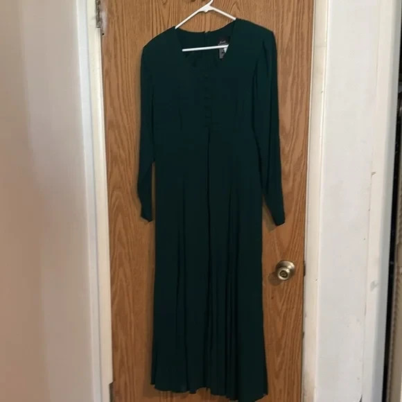 Vintage 90s Brett Alixander LS Button Pleat Front Maxi Dress Green Size 15/16