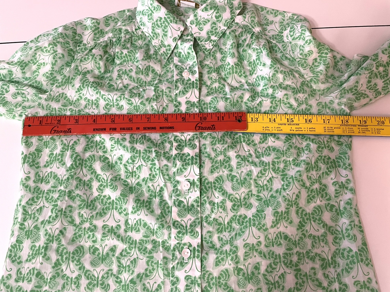 Vintage 1970s Green Butterfly Print Hippie Sheer Boho Summer Peasant Top sm/md
