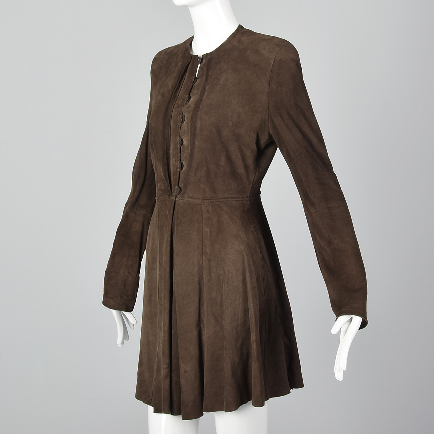 Small 1990s Giorgio Armani Brown Goat Suede VTG Leather Dress Long Sleeve