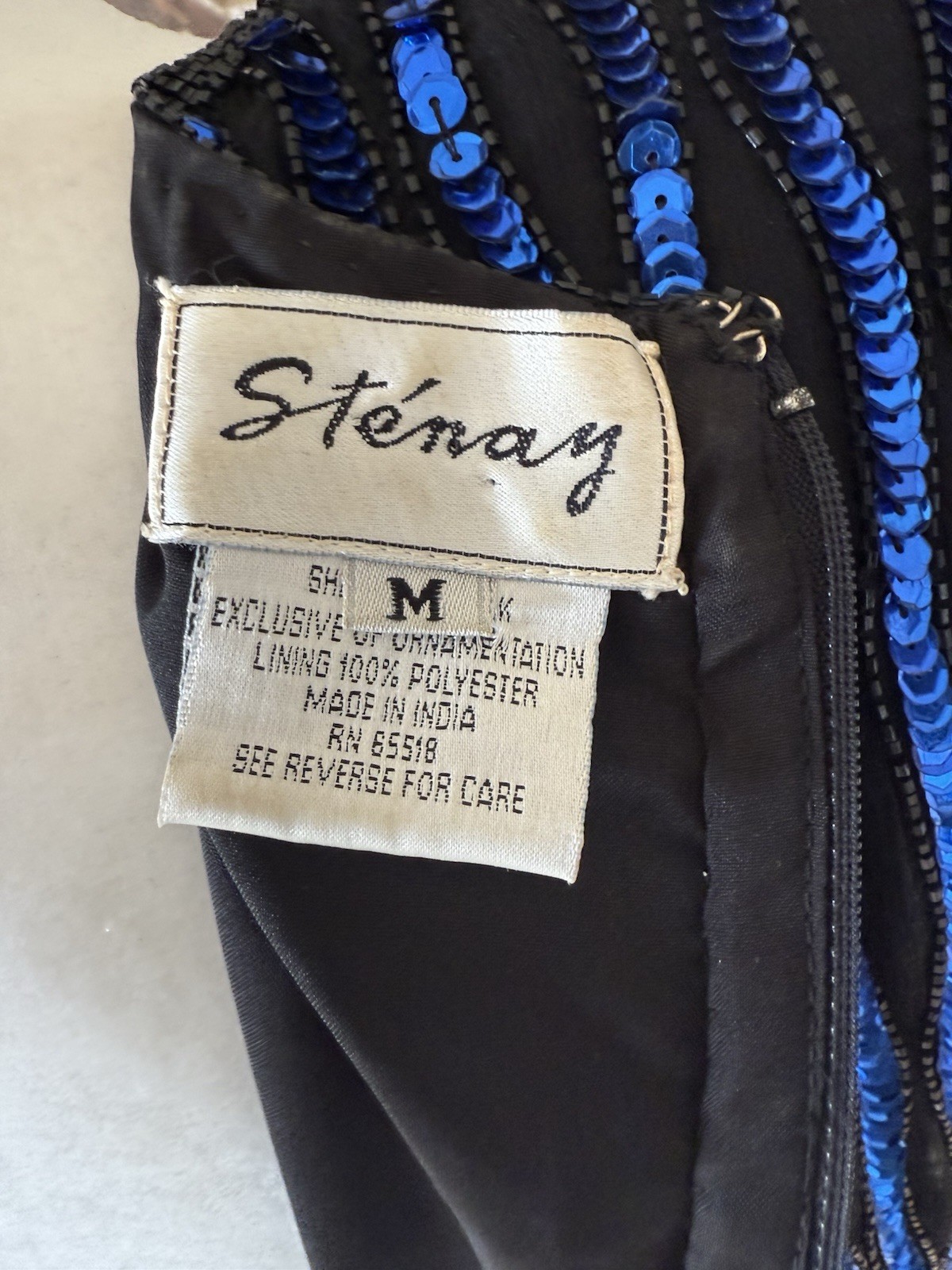 1980’s Stenay Electric Blue And Black Silk & Sequined Top M