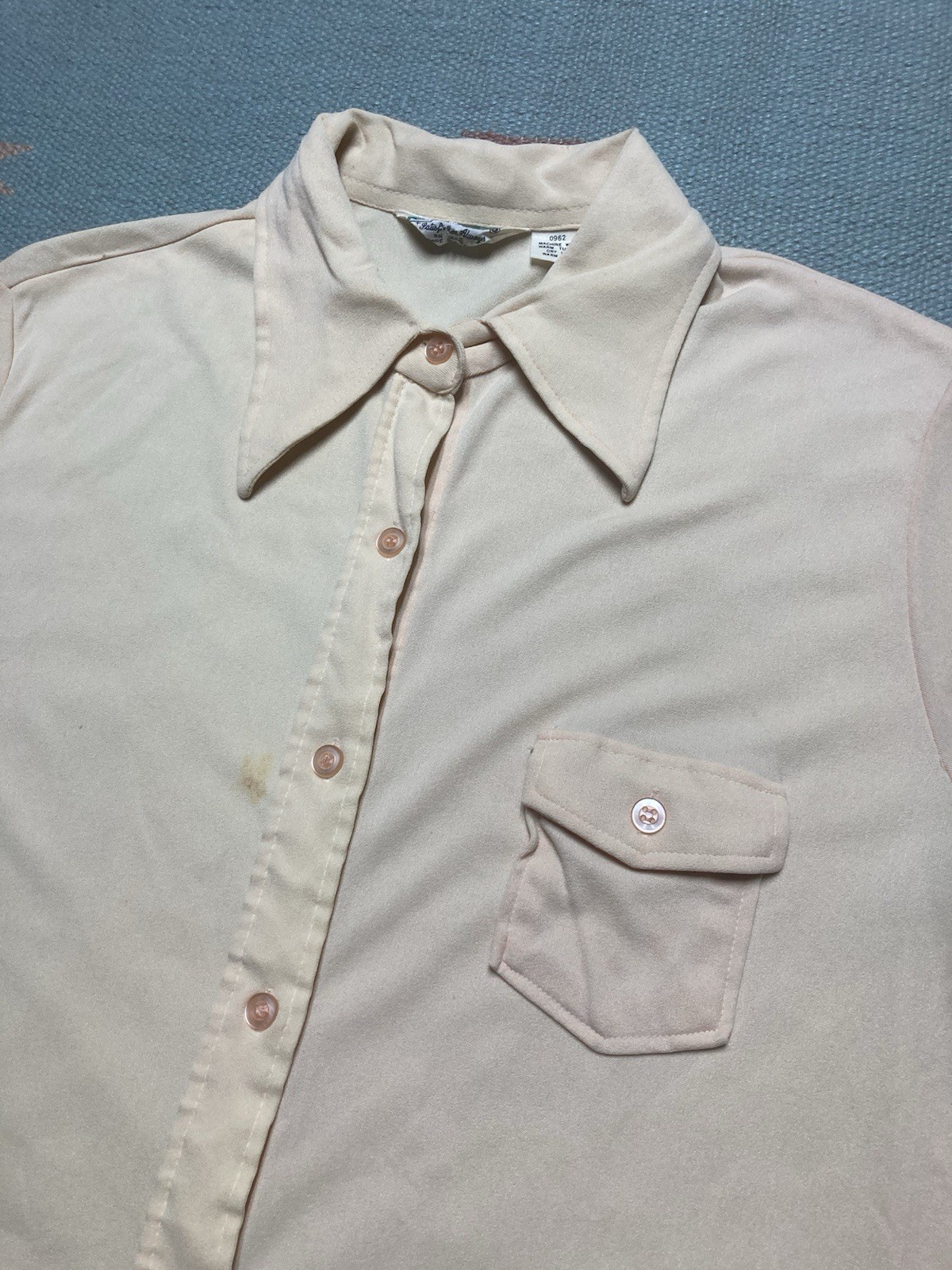 Vintage 70s short sleeve polo shirt Kmart soft nylon dagger collar women size 44