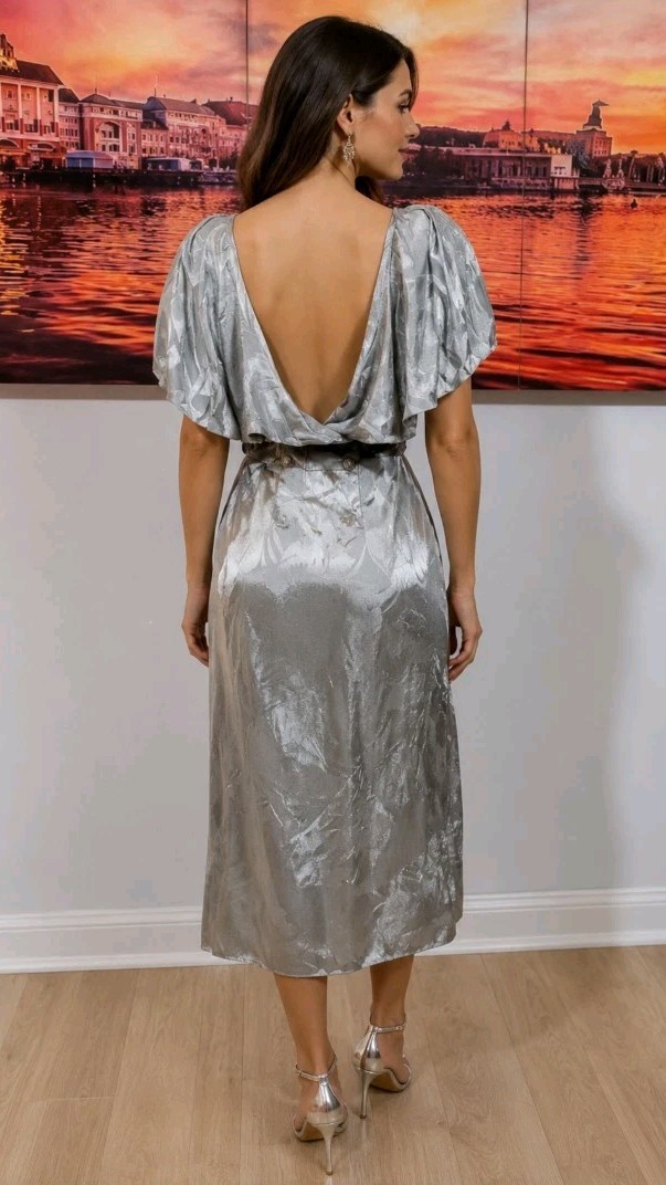 Blake Adams Vintage Evening Glam Gray Women’s Dress Fits S CHECK MEASURES #7