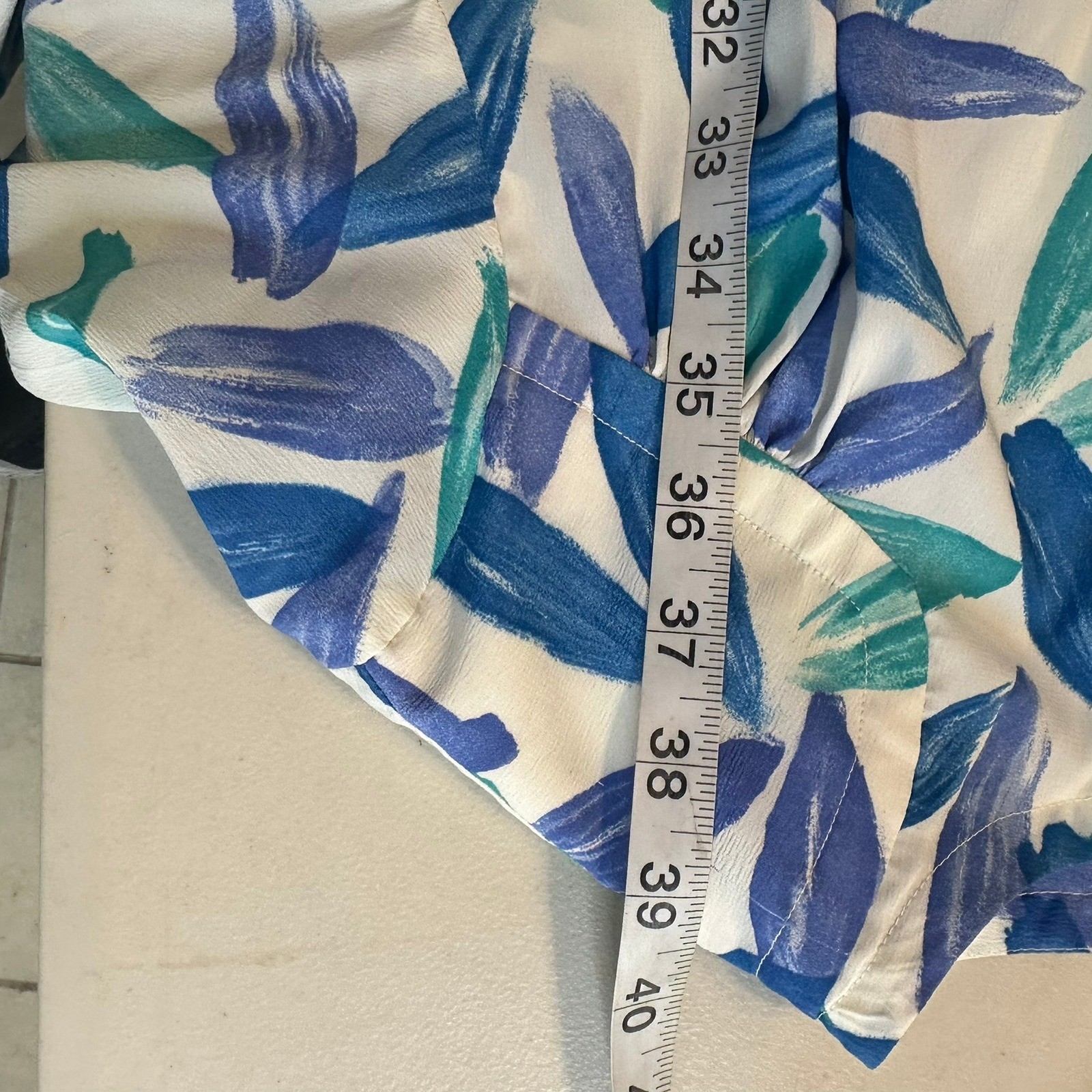 Vintage 80’s Floral Shirt Dress Women 6 Blue Teal Leaf Print Vintage Knee Length