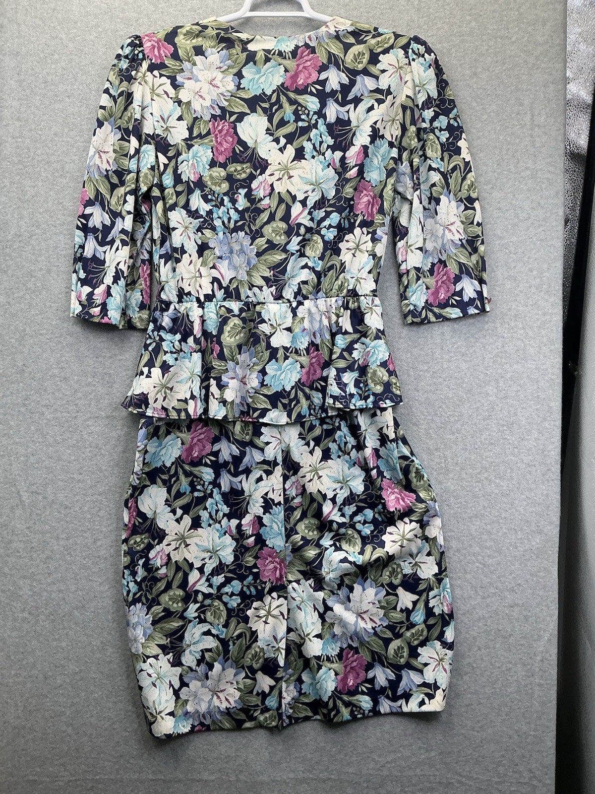 Vintage 80s Whirlaway Floral Peplum Dress Women’s 12P Petite 12 Colorful Midi