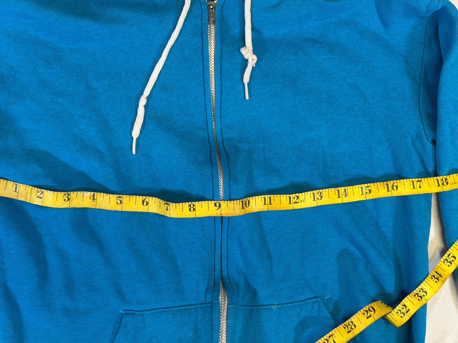 Vintage zip up hoodie turquoise drawstring cotton blend unisex small
