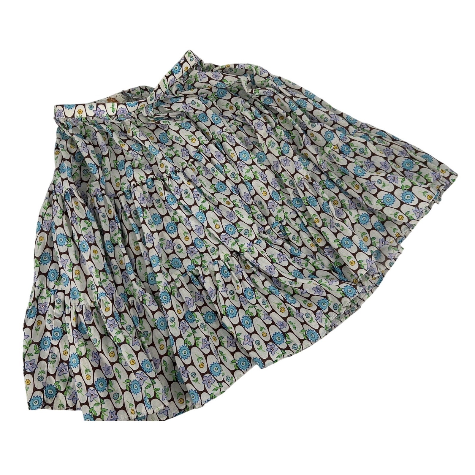Pete Bettina Vintage Floral Tiered Square Dance Skirt Blue Ruffle Print Large
