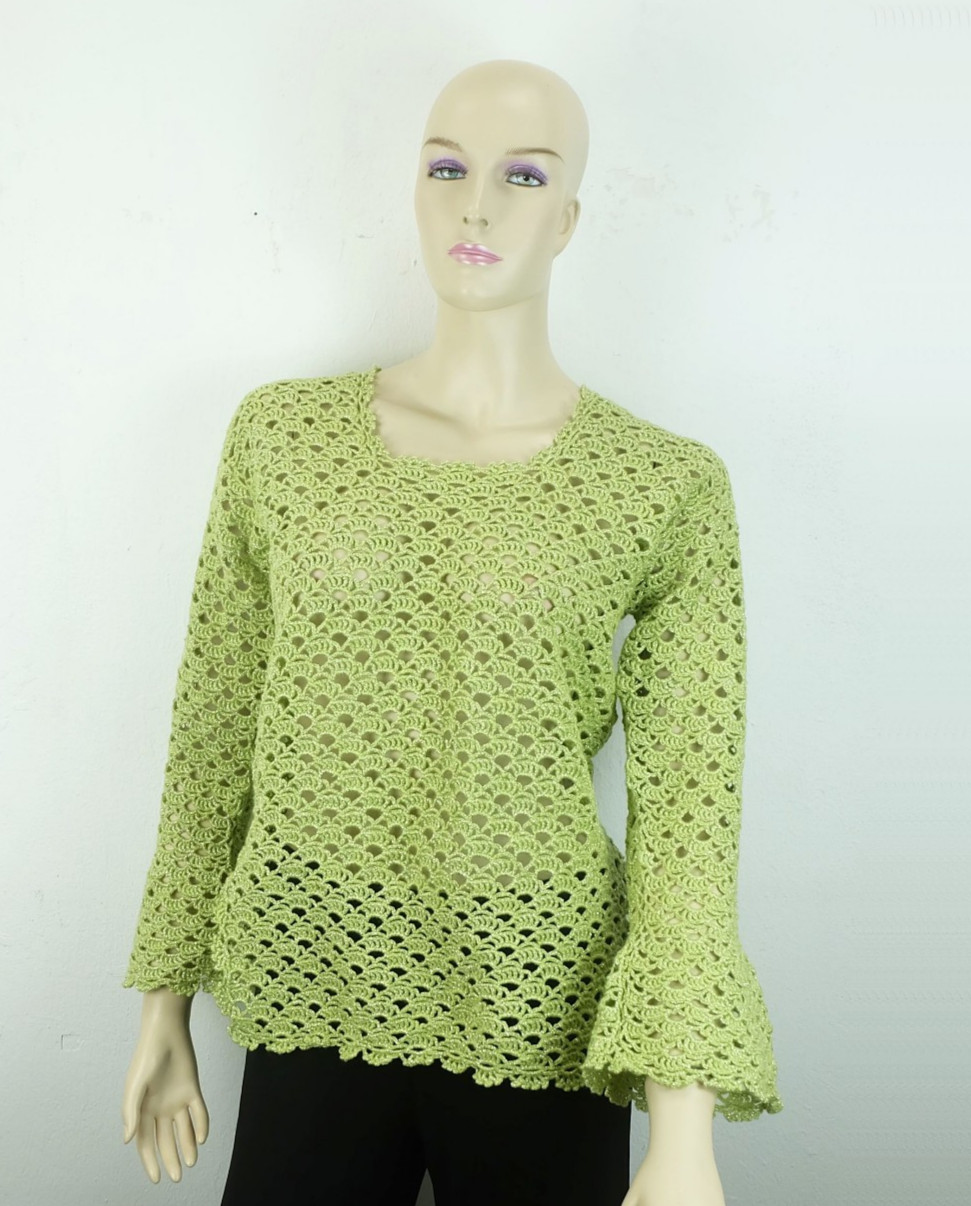 70s true vintage SWEATER lime green with lurex size S glitter sweater hippie boho