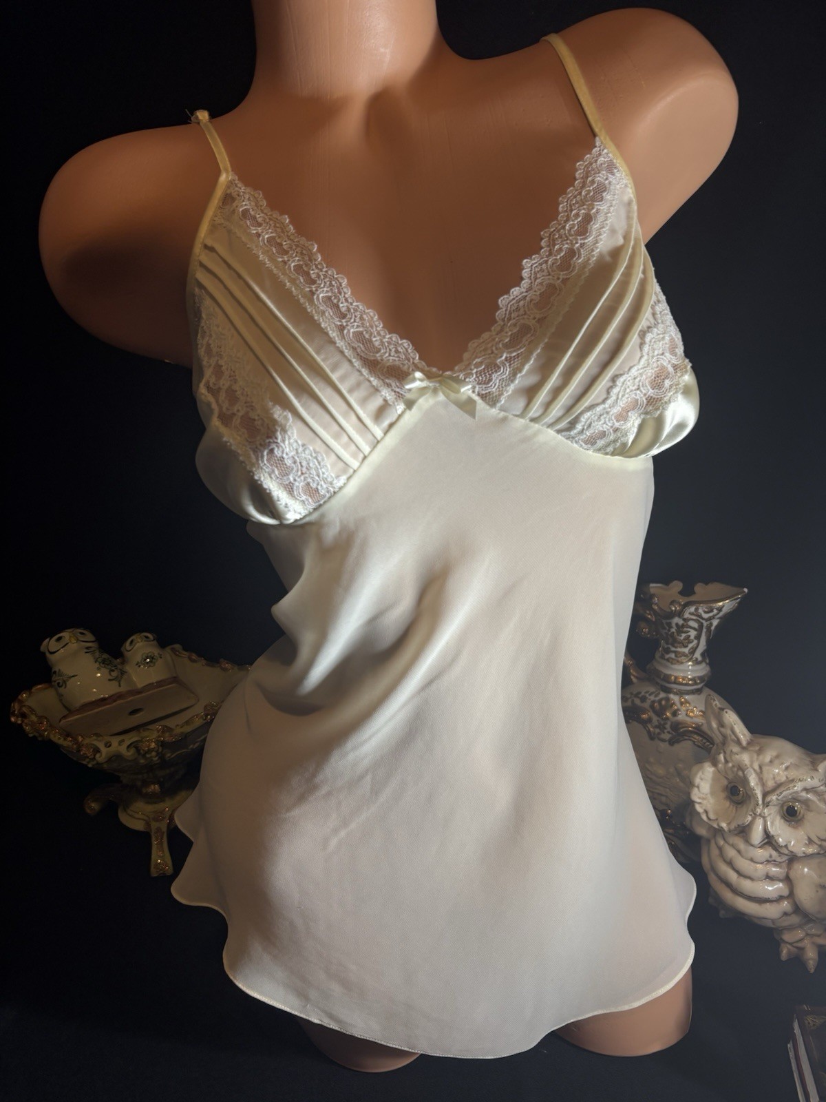 Satin Gown Tissue SHEER Gown See thought nightgown Deep V neck Babydoll Nightie