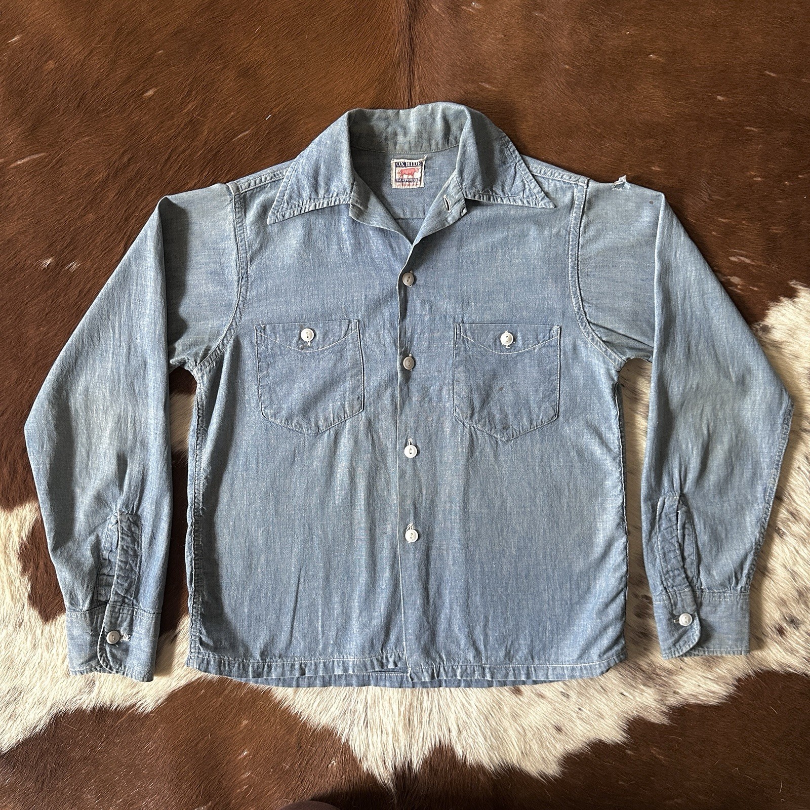 Vintage 1950s Penney’s Oxhide Chambray Button Down Shirt Womens XS Workwear