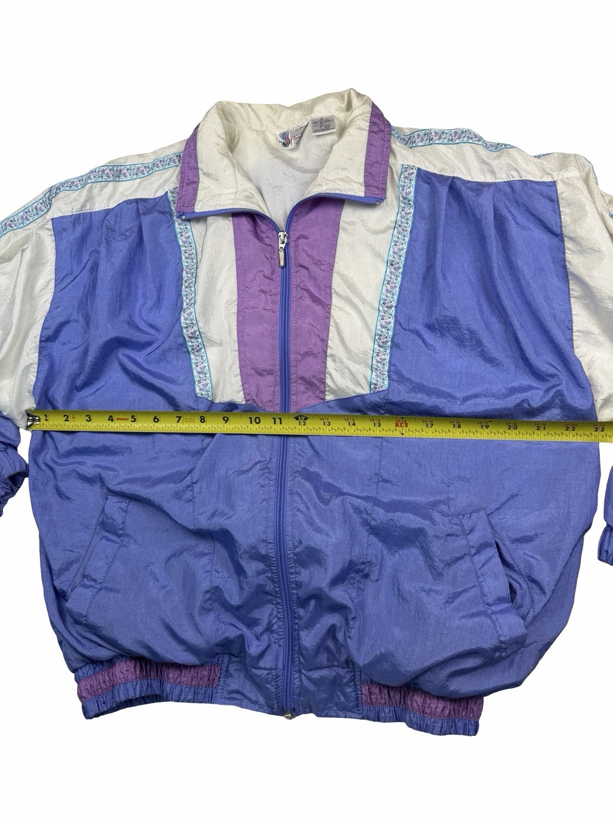 Vintage Bold Spirit Windbreaker Jacket Sz S Purple Blue Floral Colorblock 90s