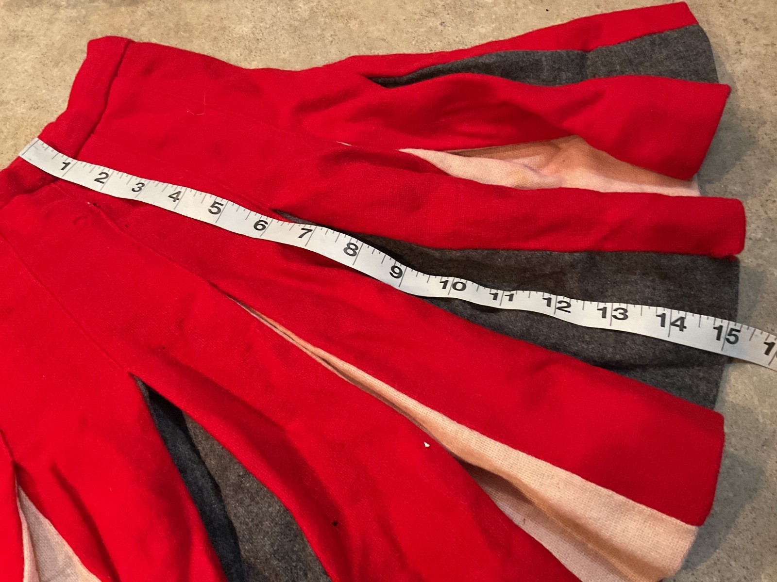 VTG Cheerleader Wool Pleated Cheer Skirt Red, Grey ,White 24” Waist