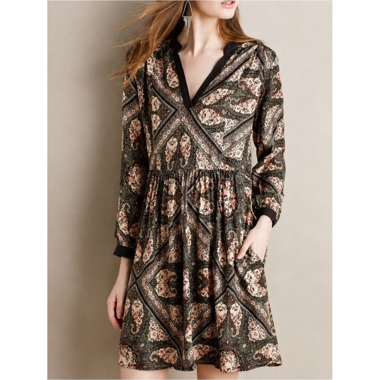 Holding Horses Anthropologie Paisley Floral Pocket Tunic Dress Size M