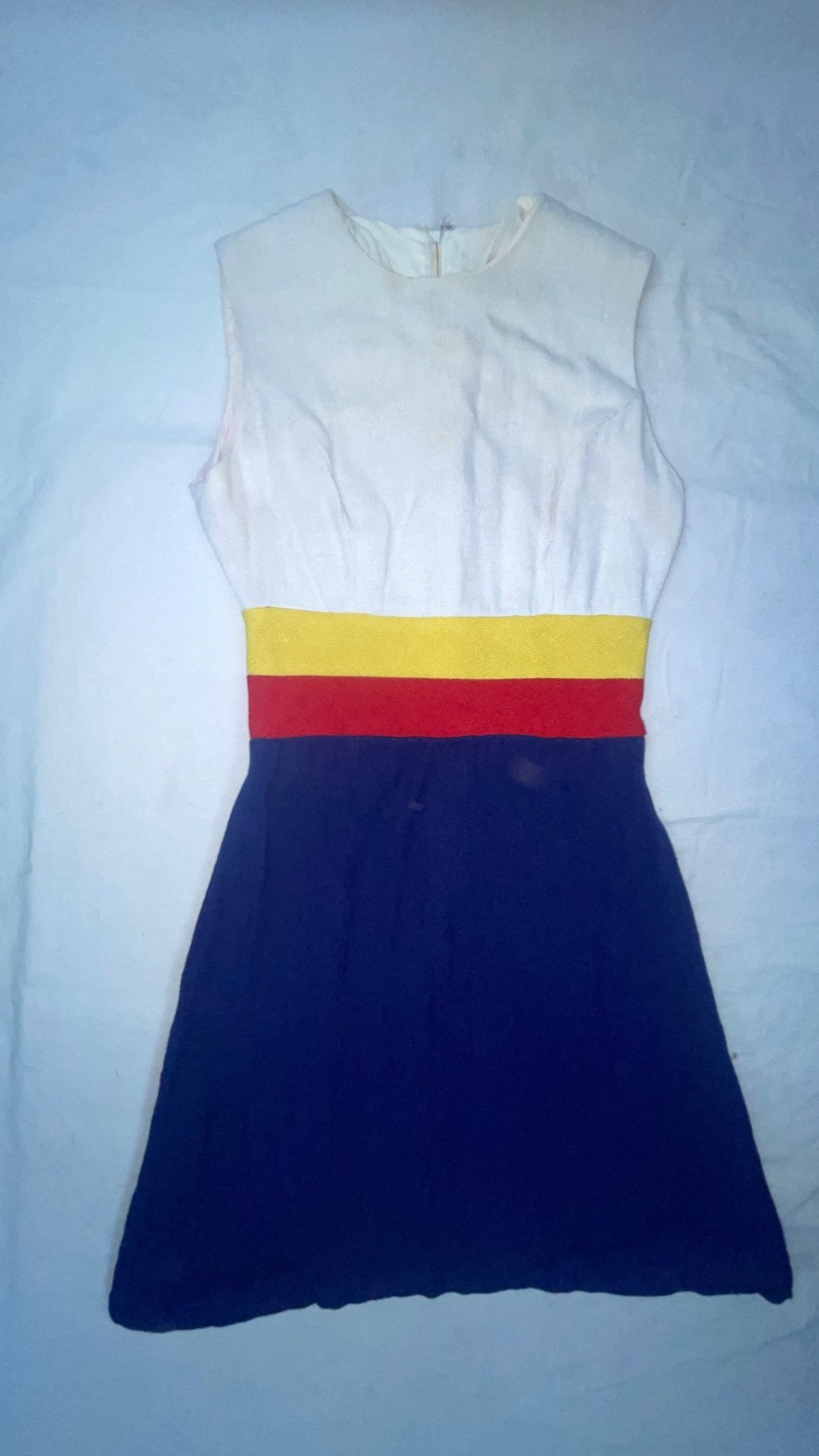 VTG 60S 70S WOMENS S BLUE WHITE RED YELLOW STRIPE DISCO MOD DRESS JACKET SET