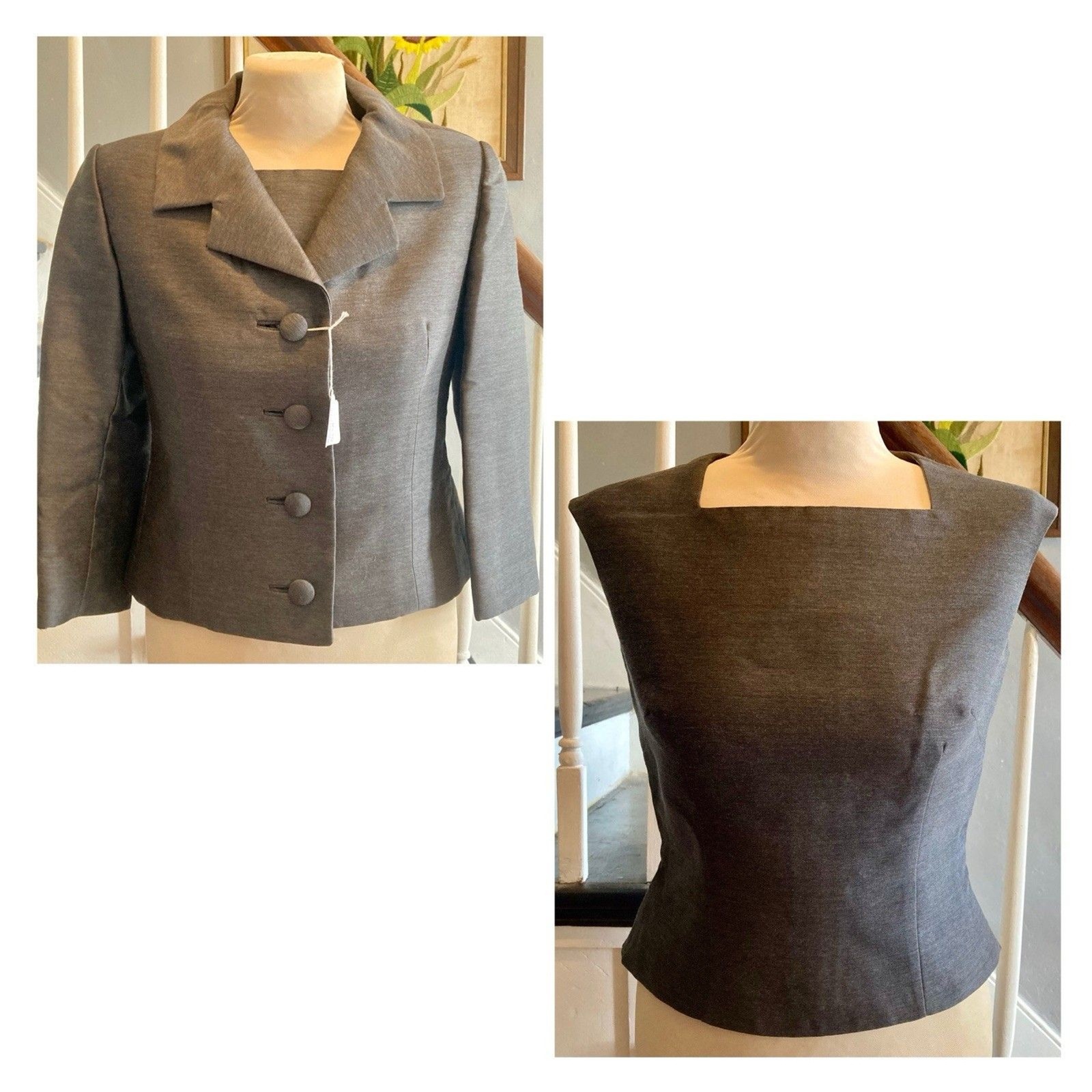 Early 1960s Grey Wool Mohair Suit Jacket And Matching Shell Cropped Mod Pinup