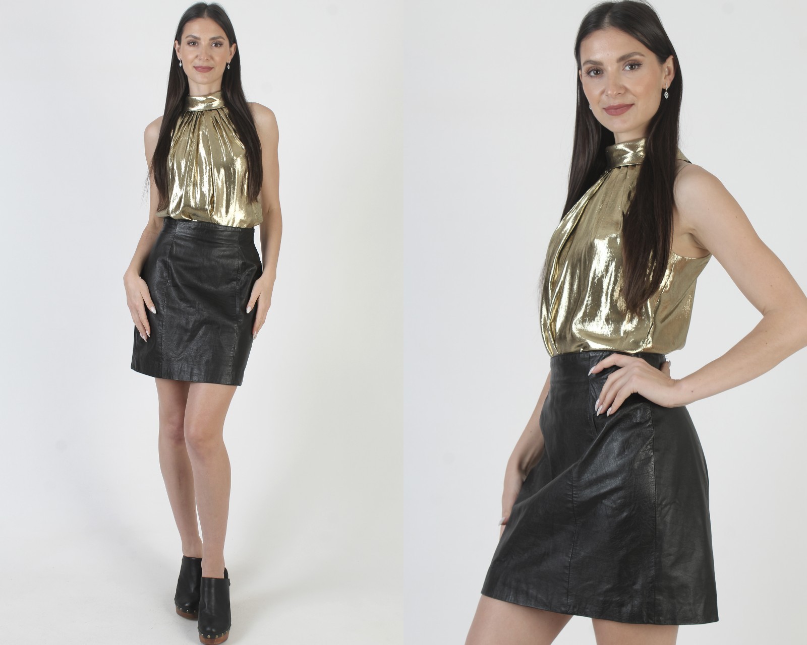 Vintage 90s Wilsons Black Leather Mini Skirt Womens 80s Pencil Biker Moto Sz 8