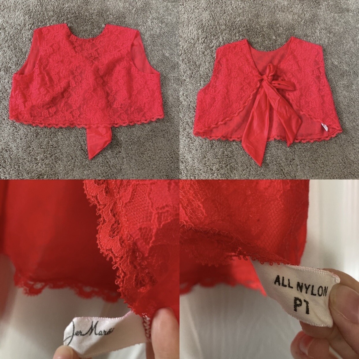 VTG 60’s THE MATADOR by JER MARAI Red Nylon Lace Loungewear Pajamas set