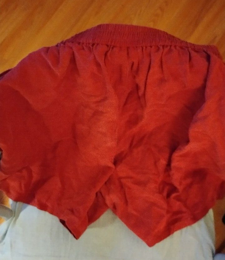 80’S ELIZABETH BY CLAIBORNE DARK RED SILK / LINEN SHORTS SZ 20P Waist 34 VG Cond