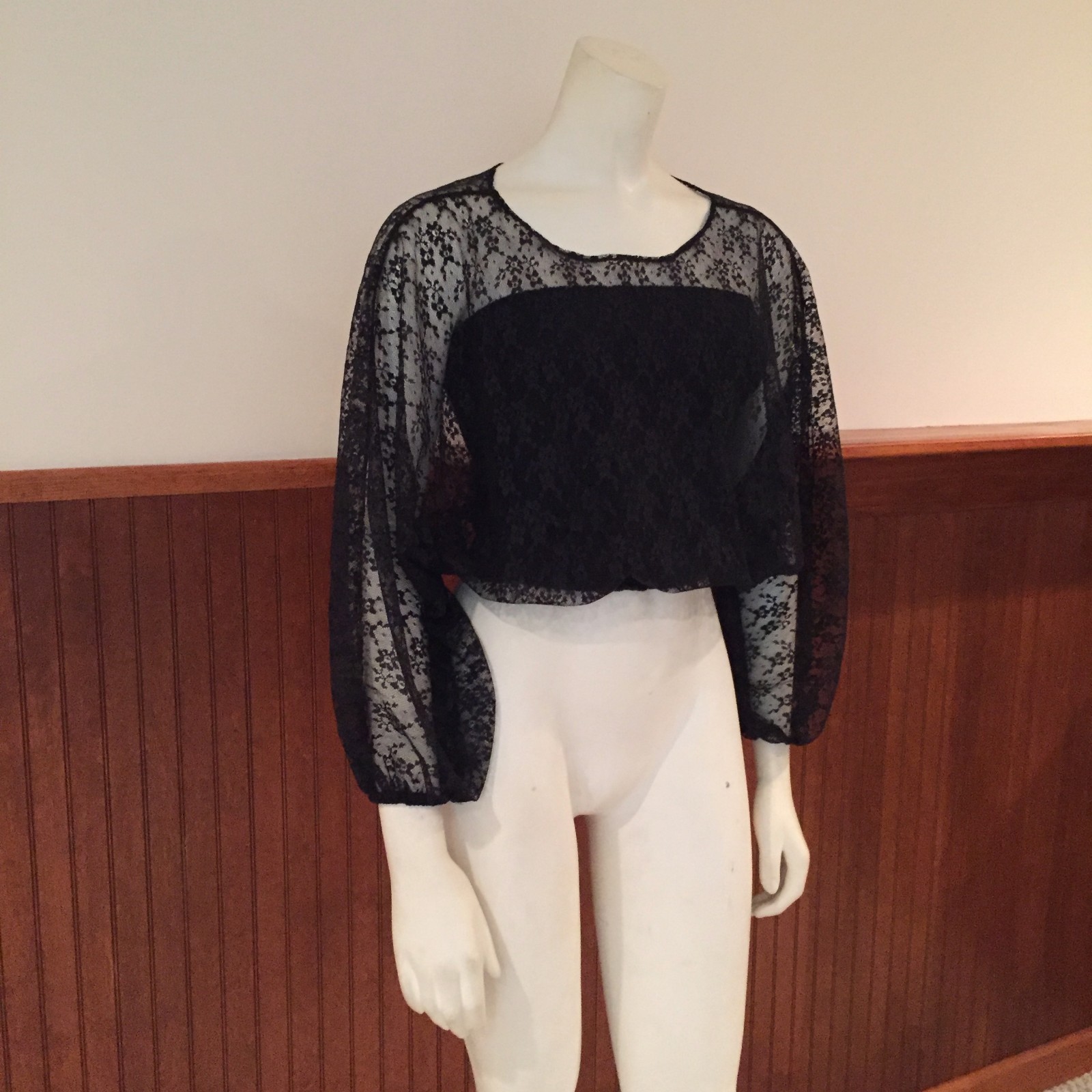 Black Lace Top and Strapless Top with Ruching – Size: Small (estimated)