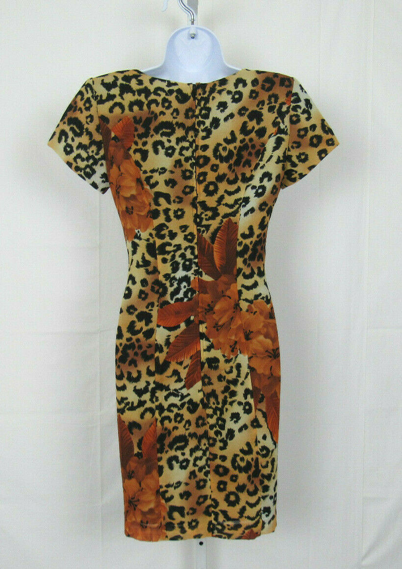 VTG 1980s JESSICA HOWARD SIZE 4 LEOPARD PRINT DRESS WITH OVERLAP POLYESTER